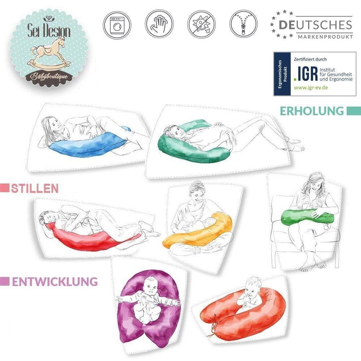 SEI Design Stillkissen Seitenschläferkissen Babynestchen mit EPS Mikroperlen, Schwangerschaftskissen mit Bezug, Bezug 100% Baumwolle