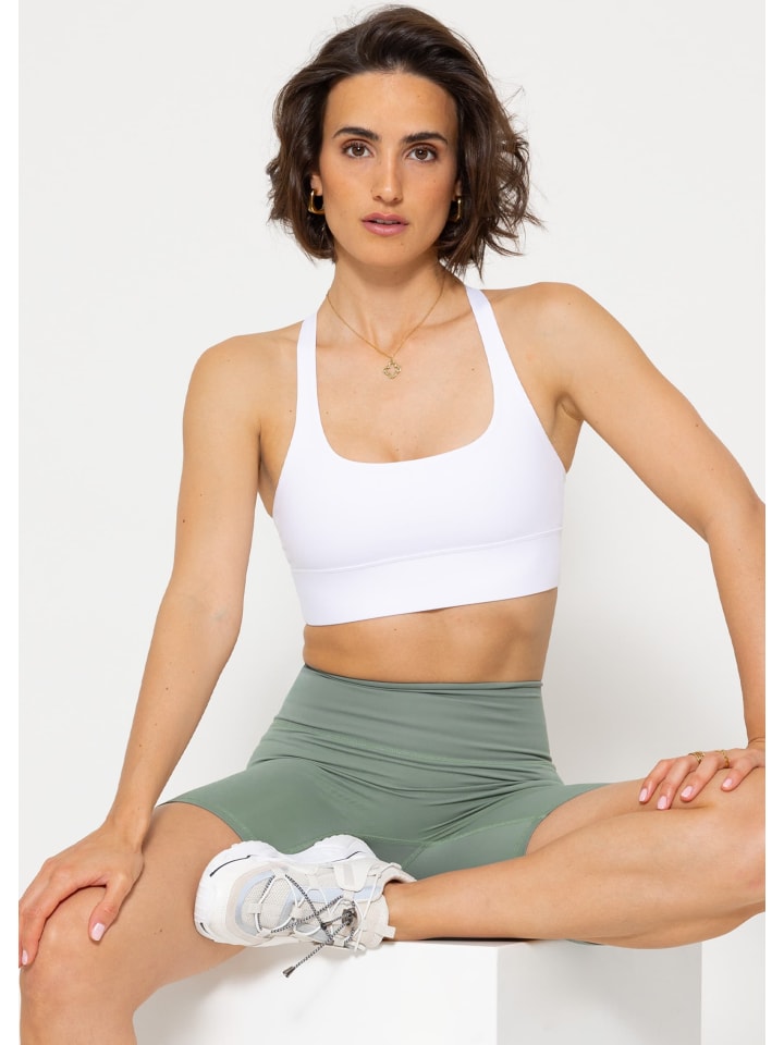 SASSYCLASSY Crop Sport-BH mit Kreuz Rücken in Weiß günstig kaufen