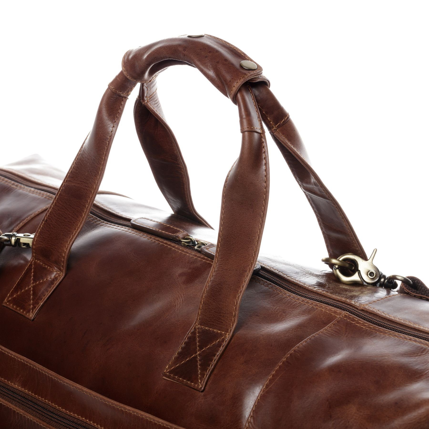 SID & VAIN Reisetasche Leder Weekender Unisex BRISTOL, Echtleder Reisegepäck für Damen & Herren, Sporttasche XL braun-cognac