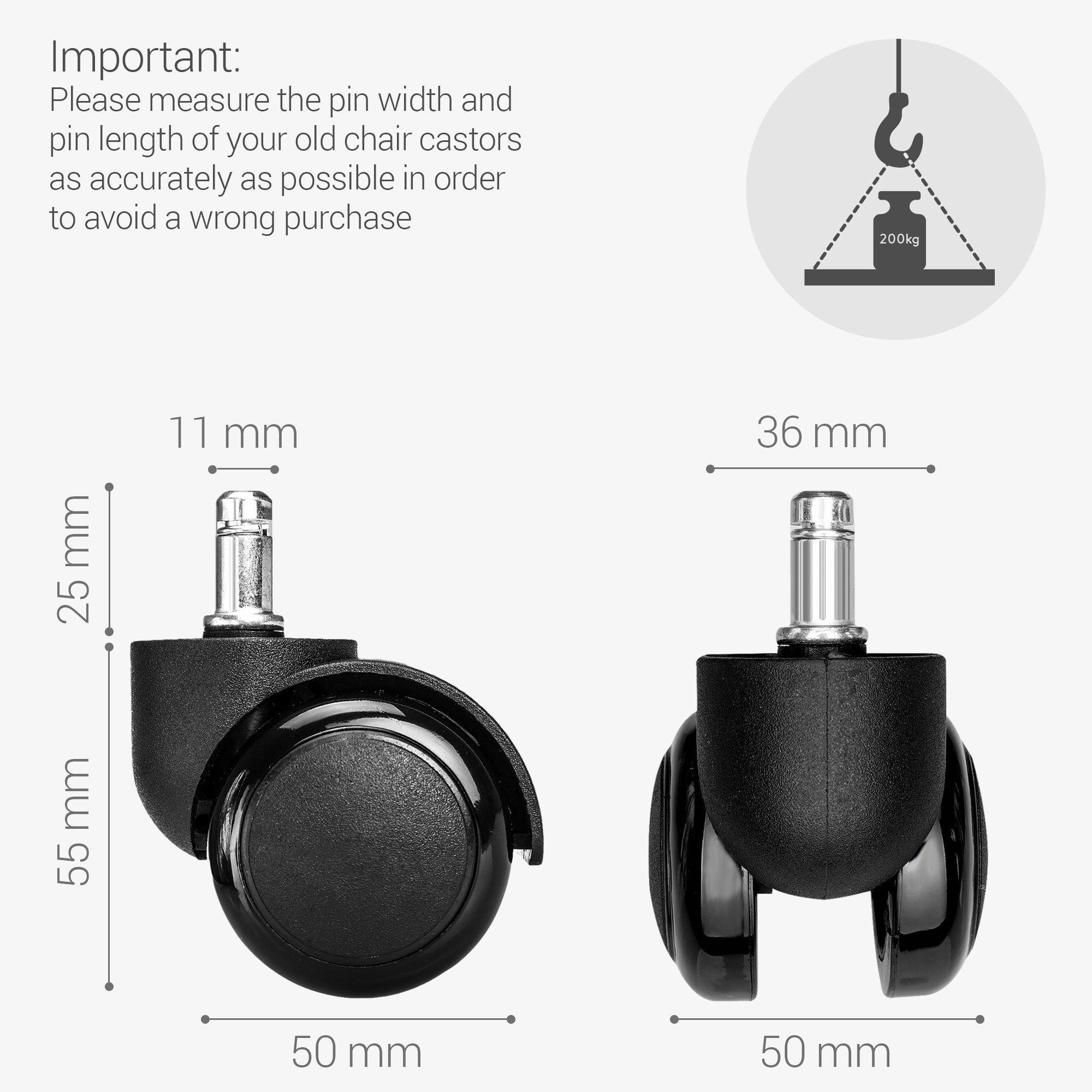 kwmobile Stuhlrolle 5x Hartbodenroller 11/50mm - Ersatzrollen Bürostuhl, (5-St)