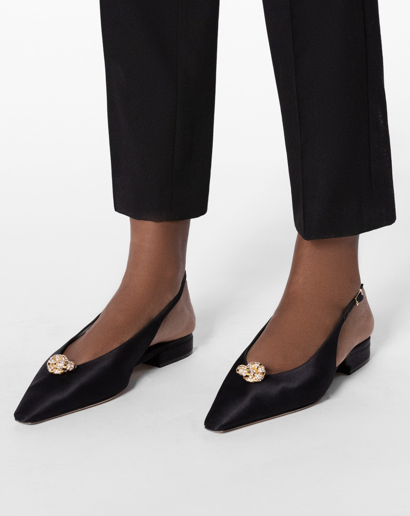 MULE SLINGBACK SWING EN SATIN AVEC BIJOU MELODIE