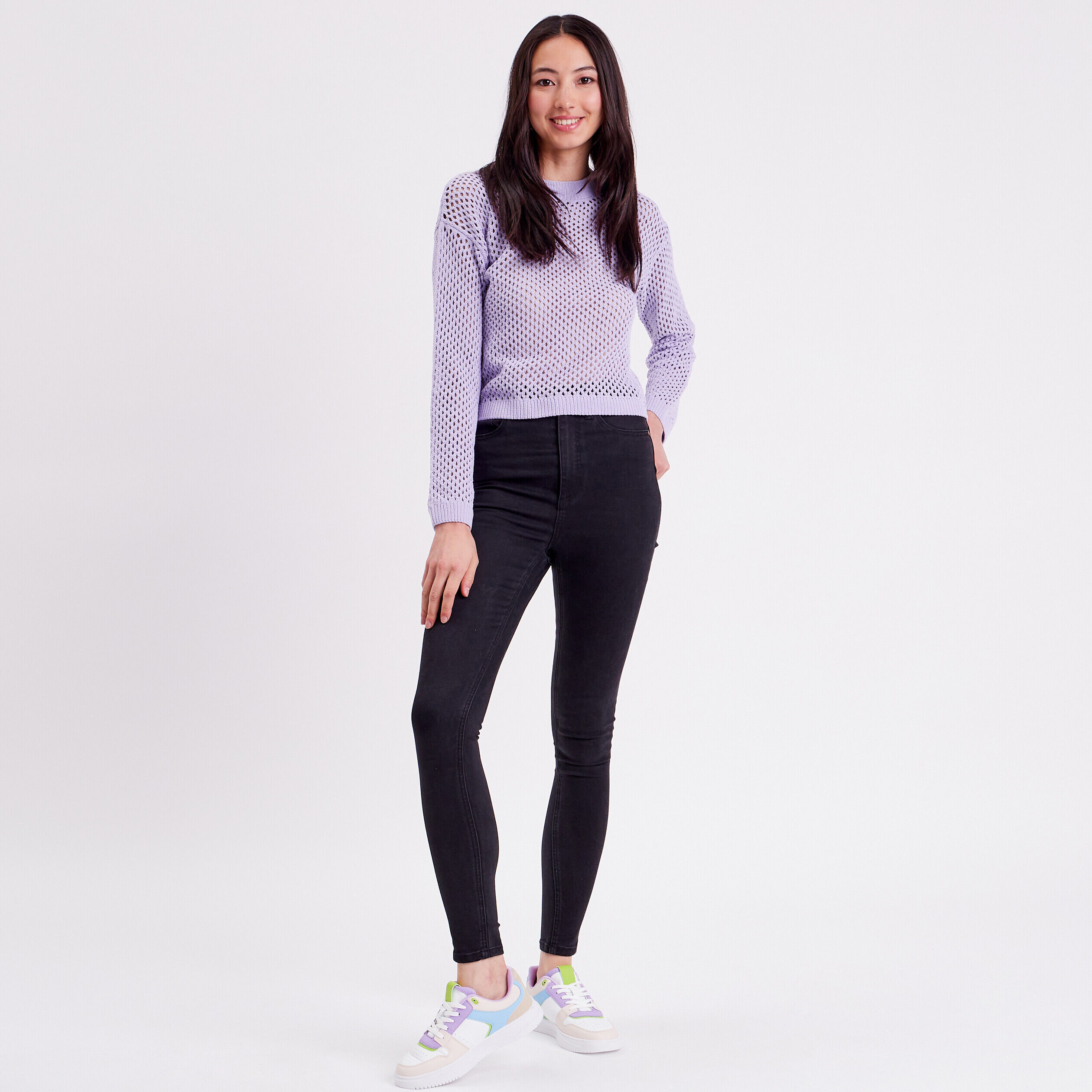 Pull ajouré col rond parme femme | Cache Cache