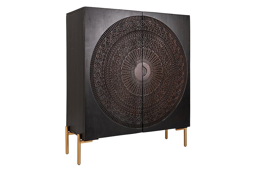 riess-ambiente Highboard MANDALA 120cm schwarz / gold, Massivholz · Schrank · Kommode · Wohnzimmer · Mango · Boho