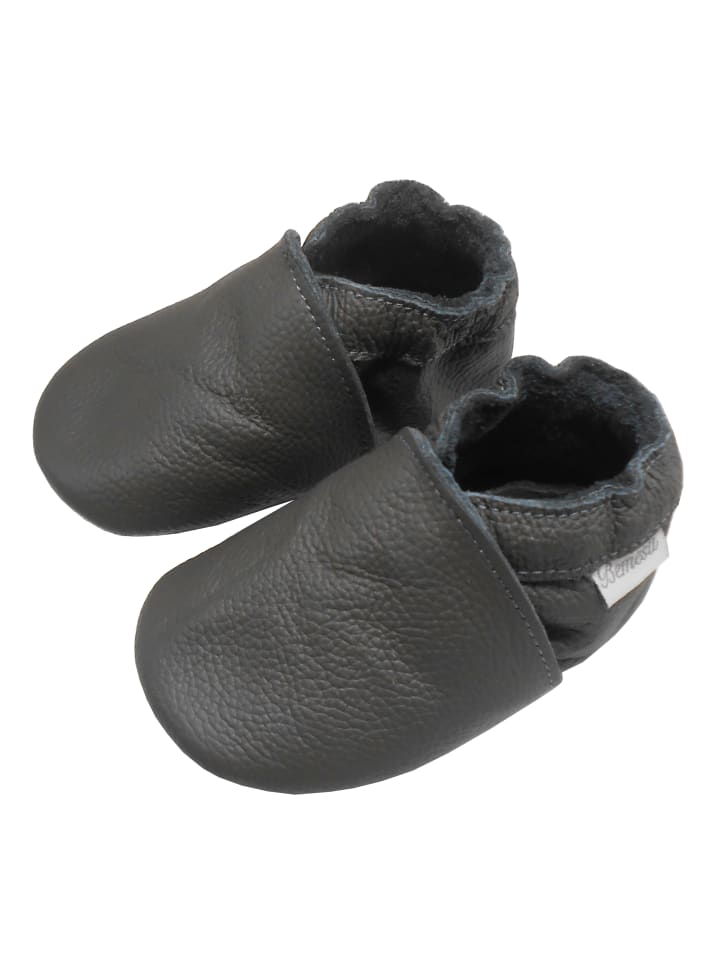 Yalion Leder-Krabbelschuhe in Schwarz günstig kaufen