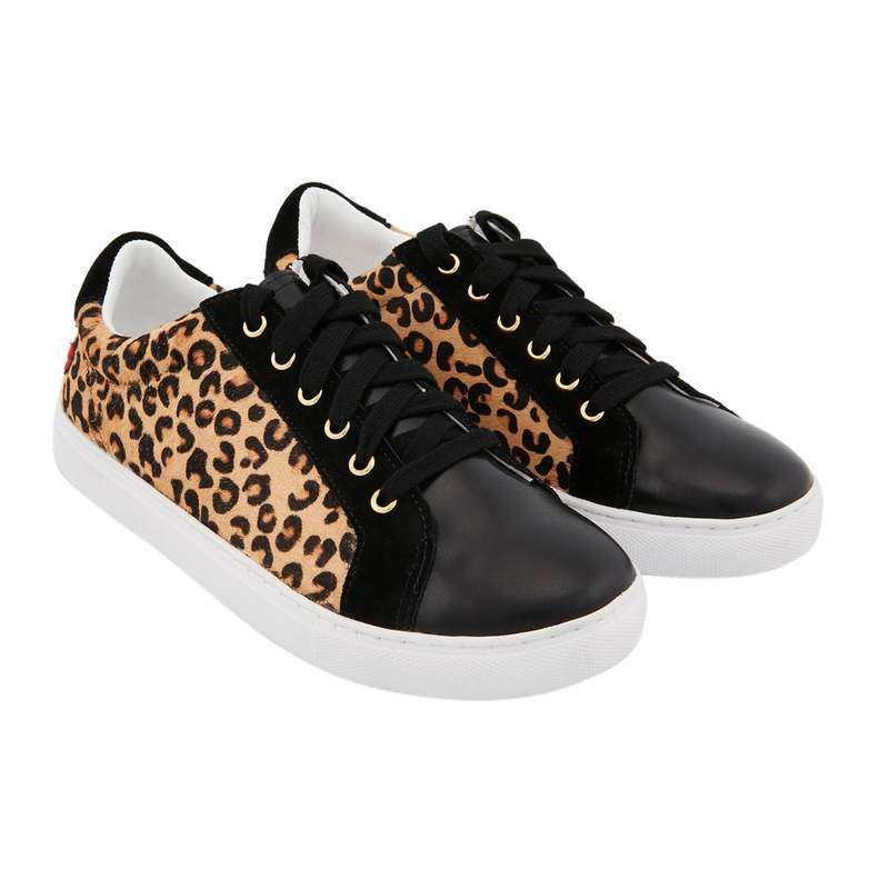Baskets en cuir Simone leopard/noir