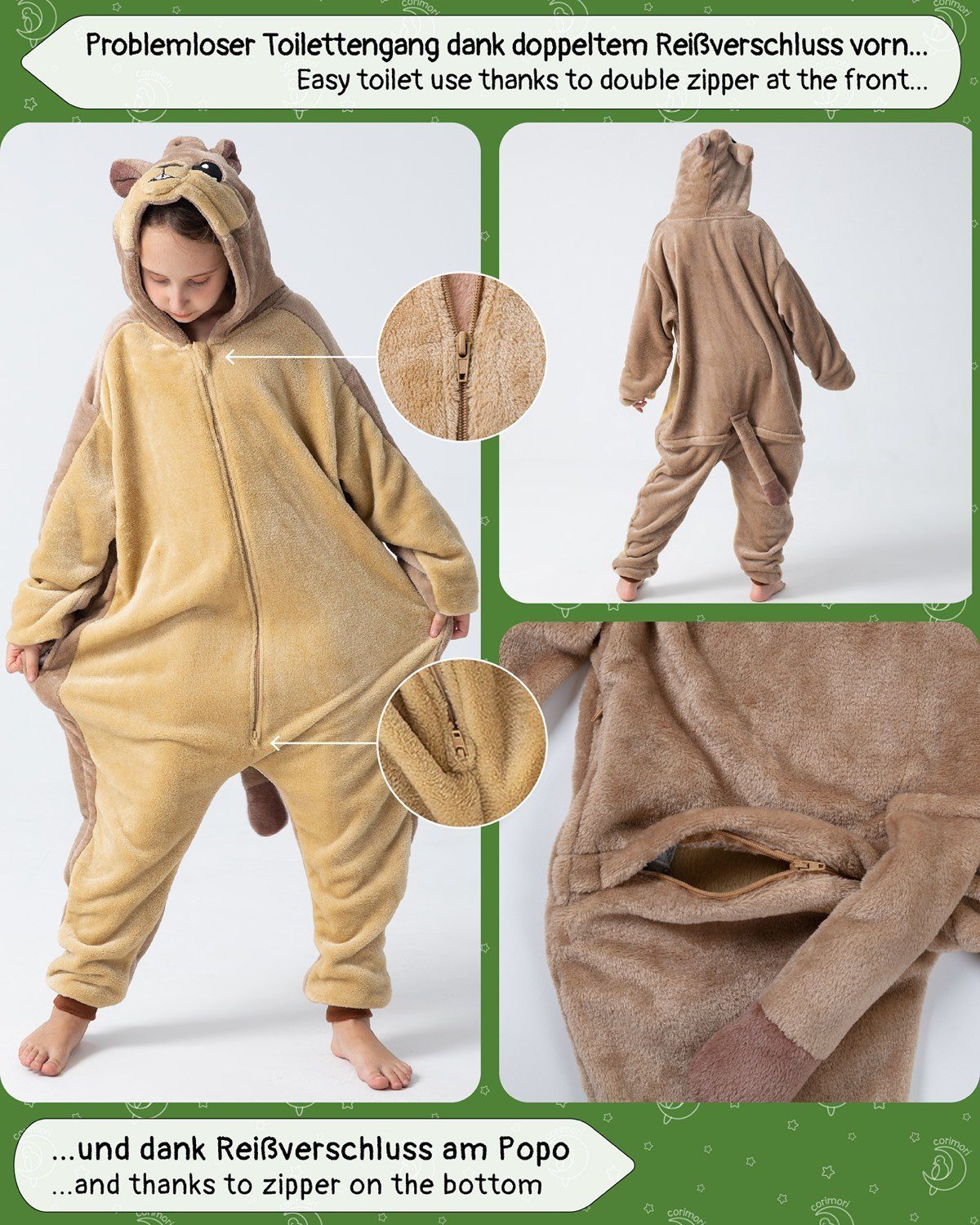 Corimori Jumpsuit Flauschiges Murmeltier-Kostüm für Kinder (2-tlg) mit Haarreif, Karneval, Fasching, Onesie, Mädchen, Jungen