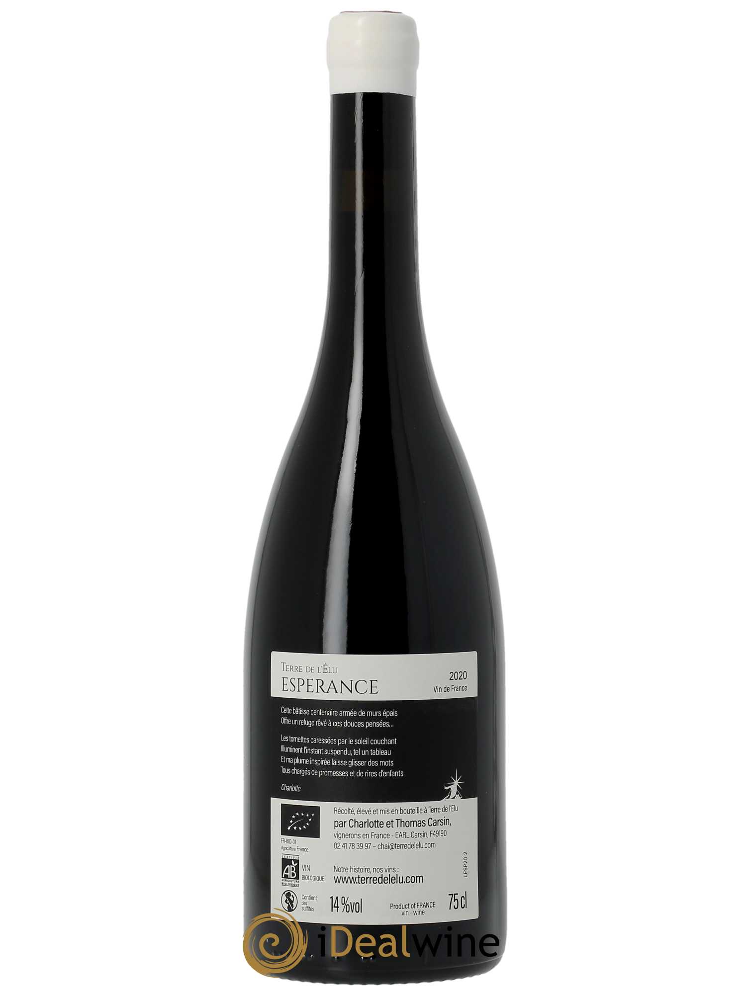 Vin de France Espérance Terre de l'Elu (Clos de L'Elu)  2020 - Lot de 1 Bouteille