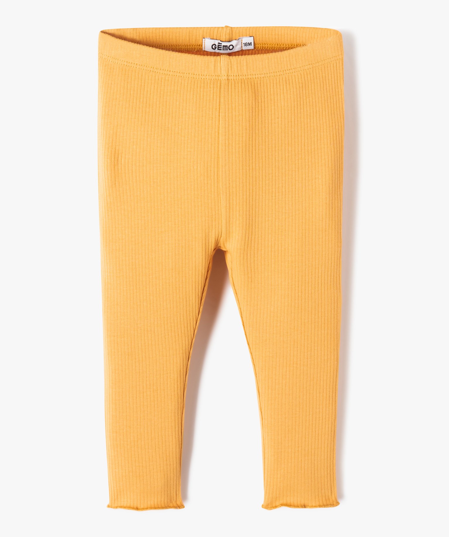 Legging bébé fille en maille ctelée avec ourlet fantaisie jaune | GEMO
