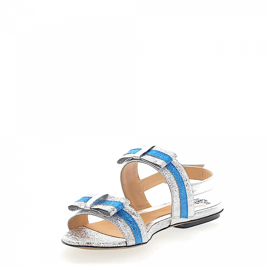 Truman's - Sandalen 8742 Kalbsleder Metallisch Schleife blau silber - blau