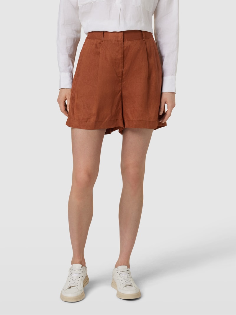 Leinenshorts mit fixierten Bundfalten Modell 'SVEZIA' in mittelbraun