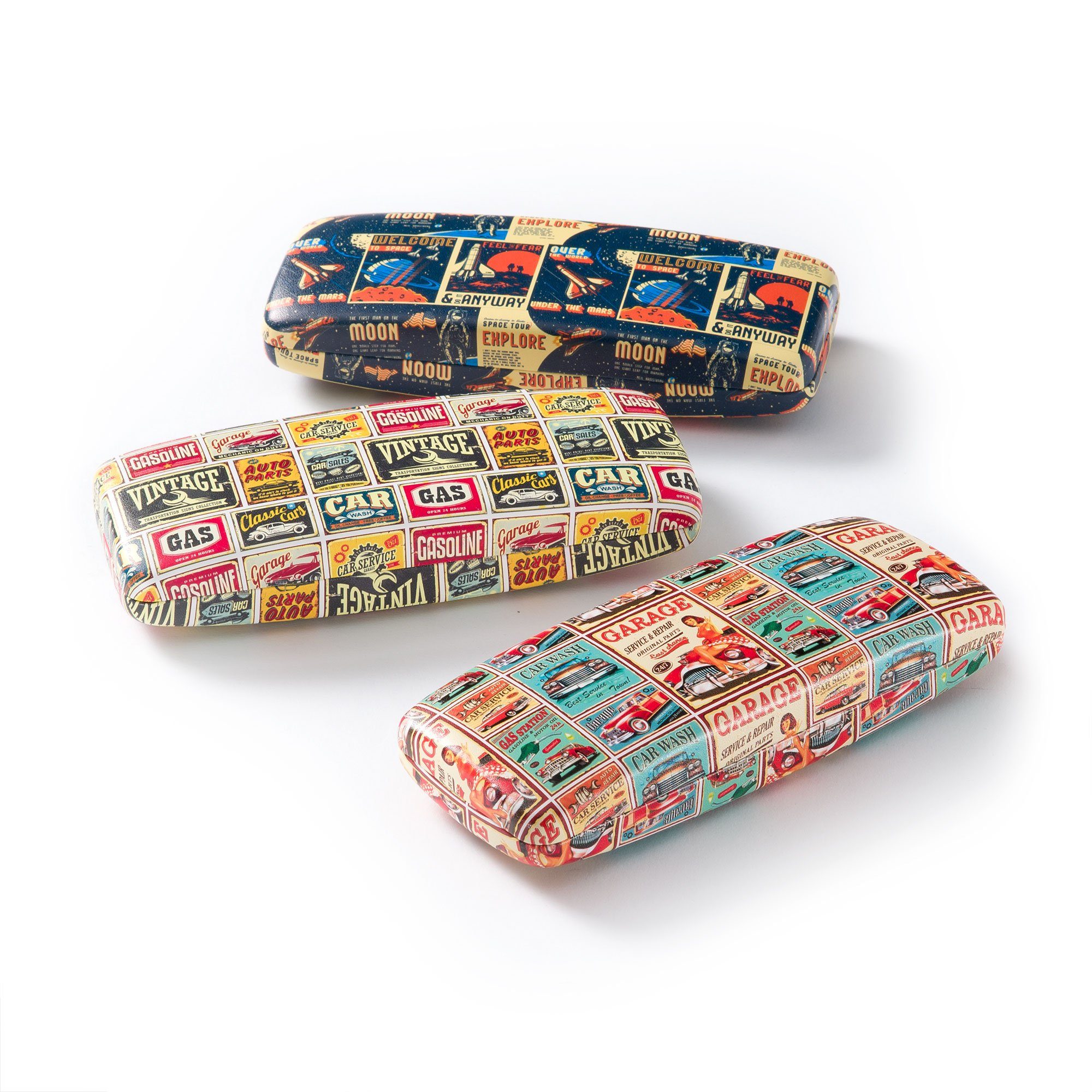 FEFI Brillenetui Stabiles Hardcase, Motiv: “VINTAGE“, inklusive Mikrofasertuch