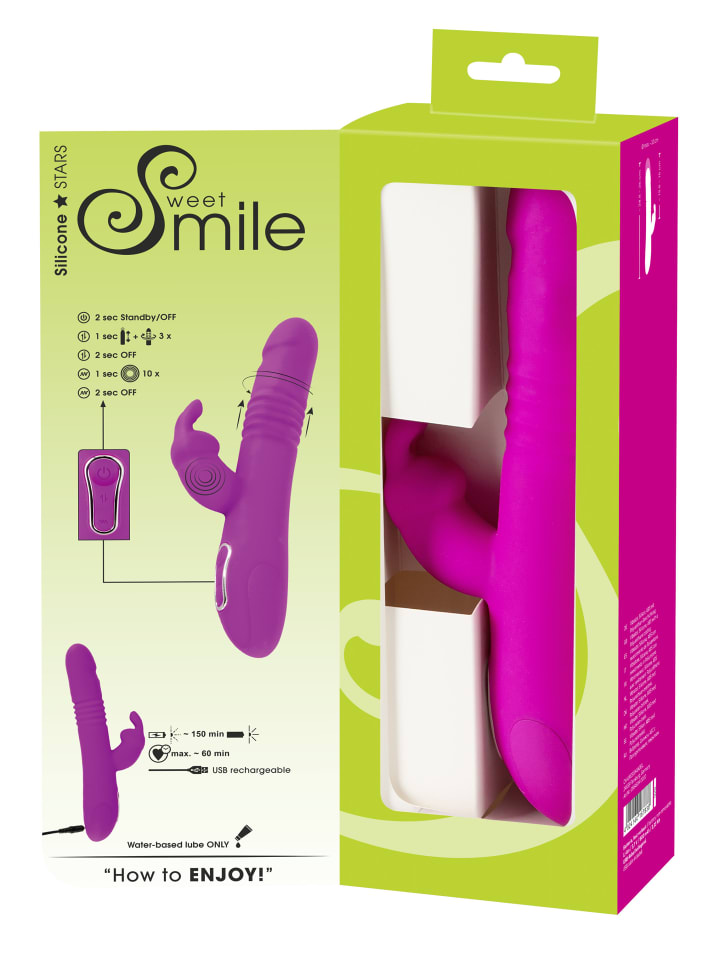 Sweet Smile Vibrator mit Stoßfunktion Thrusting Rabbit in pink günstig kaufen 26 cm