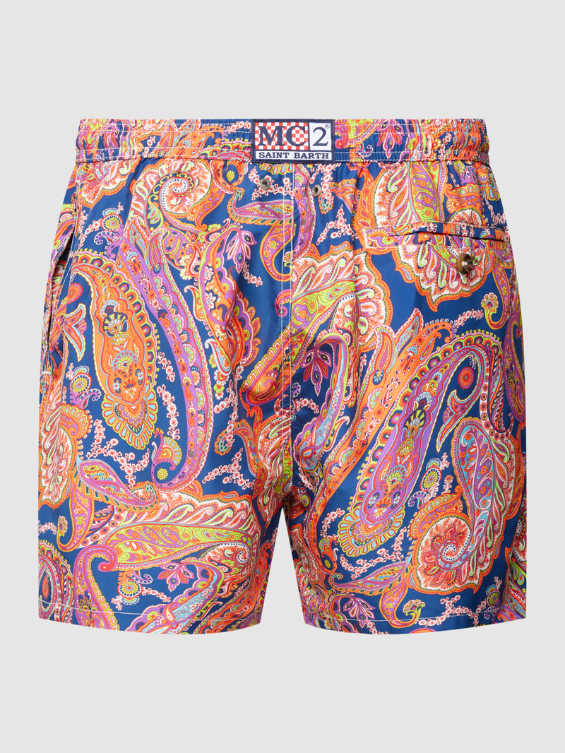 Badehose mit Allover-Muster Modell 'LIGHTING' in orange