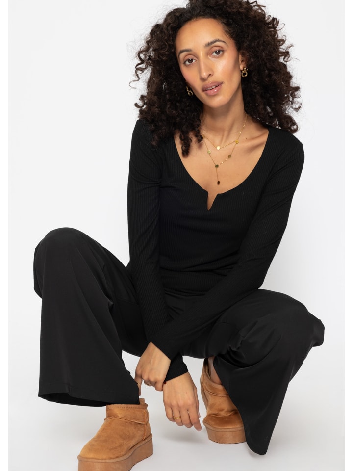 SASSYCLASSY Geripptes Langarmshirt in schwarz günstig kaufen