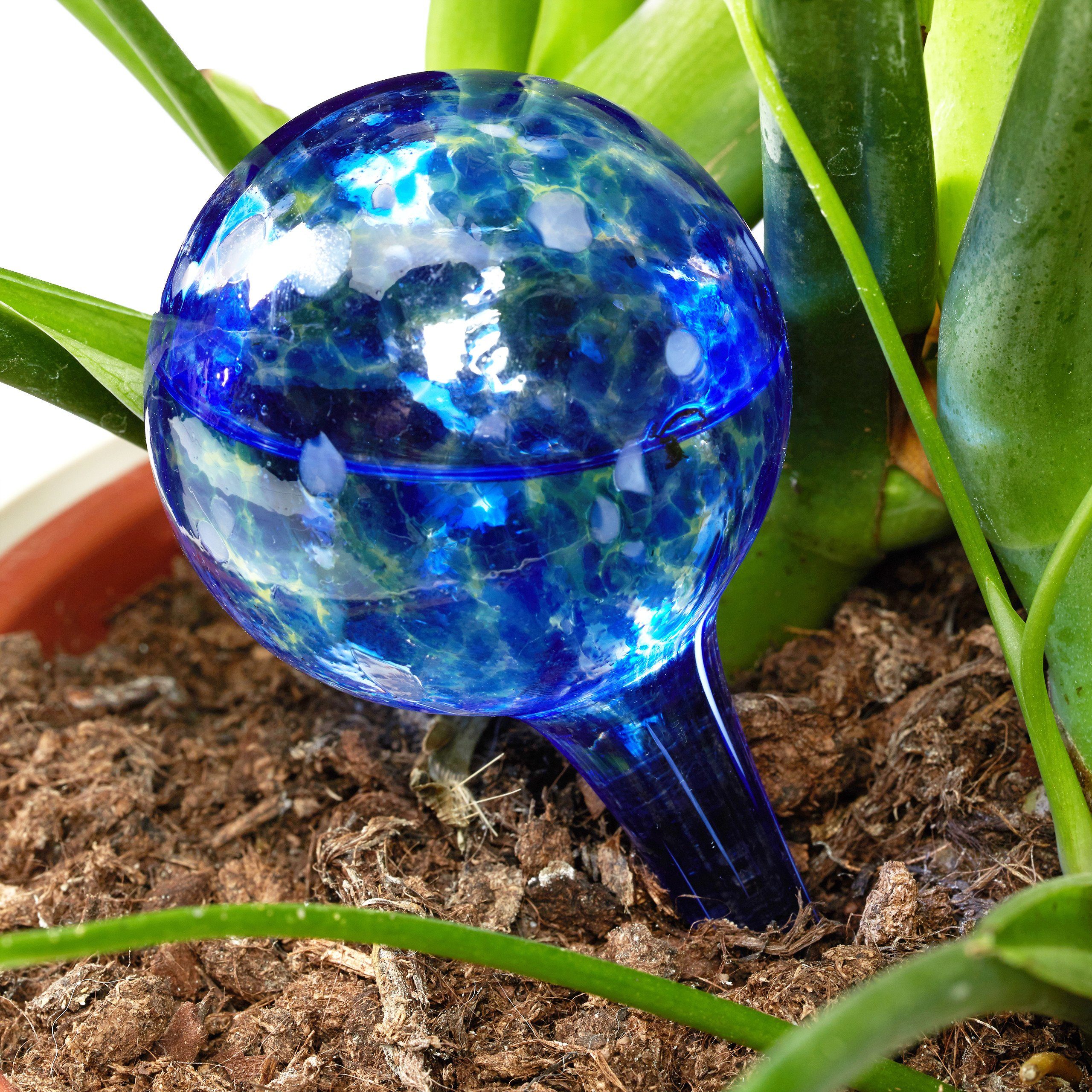 relaxdays Bewässerungssystem 2 x Bewässerungskugel Glas blau