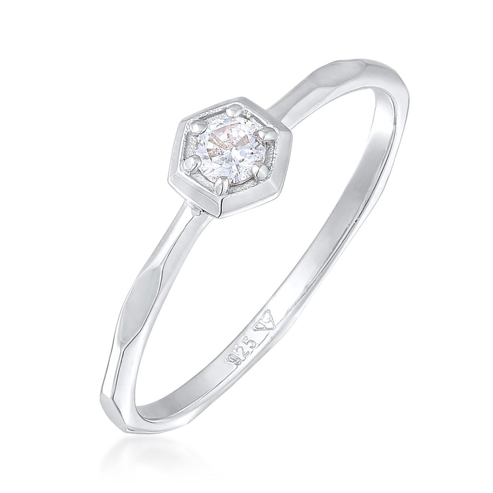 Elli Elli Bague Femmes Solitaire Géo Octagon avec cristal de zirconium en argent sterl Bague