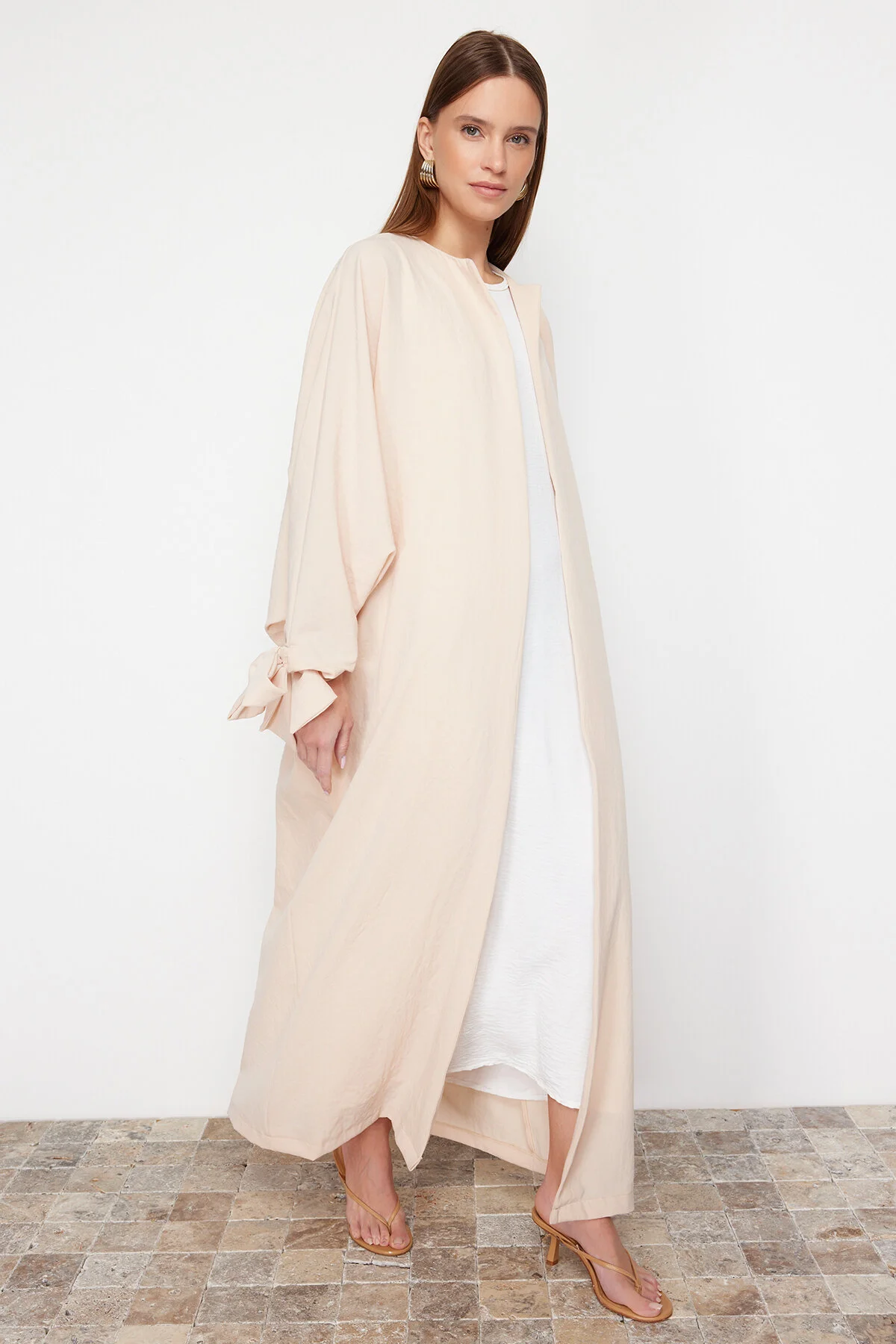 Trendyol Modest  Stein Bequeme Passform Gewebte Aerobin Lange Kappe & Ferace & Abaya TCTSS24KK00005