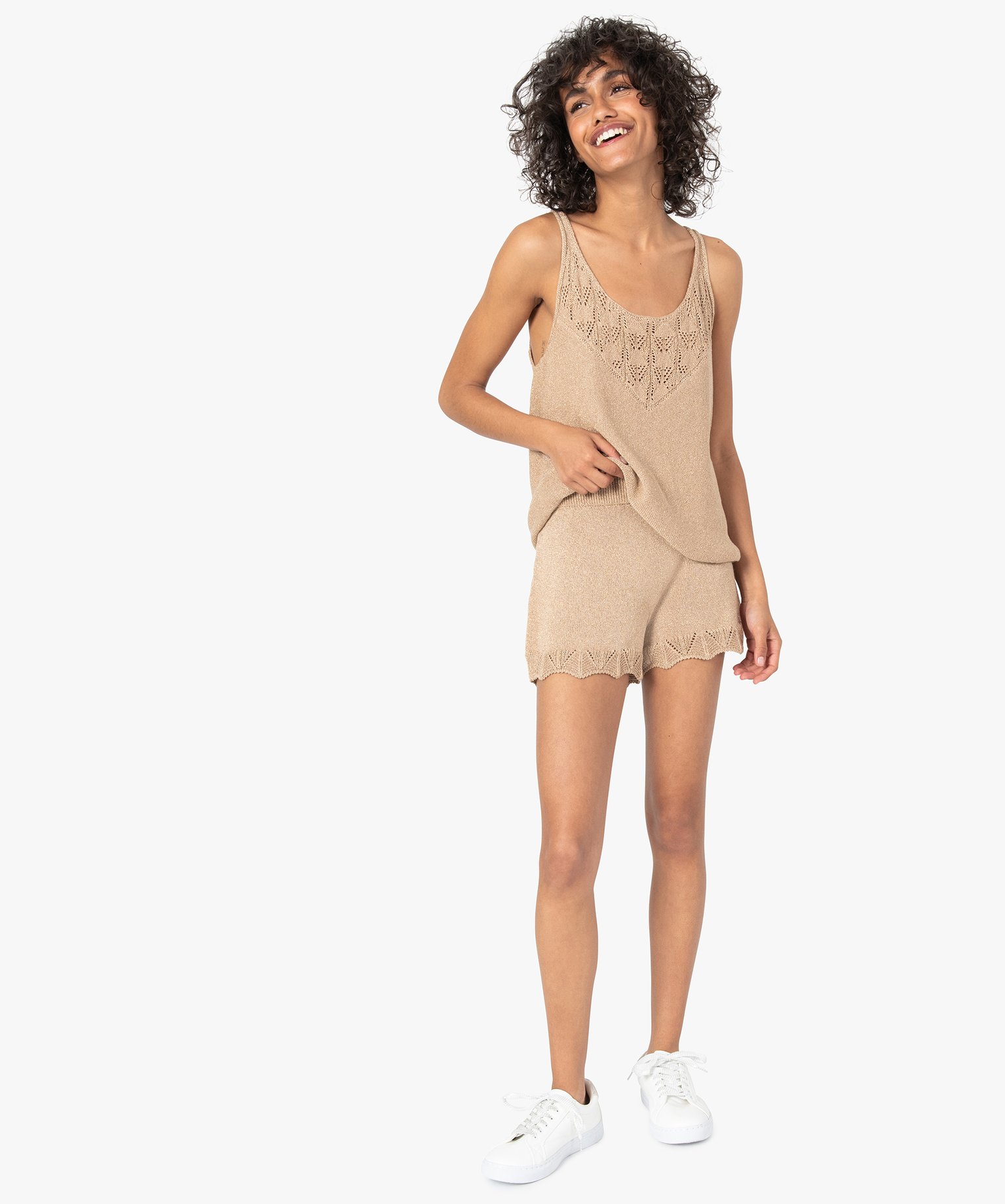 Short femme pailleté en maille 3D innovante ecru | GEMO
