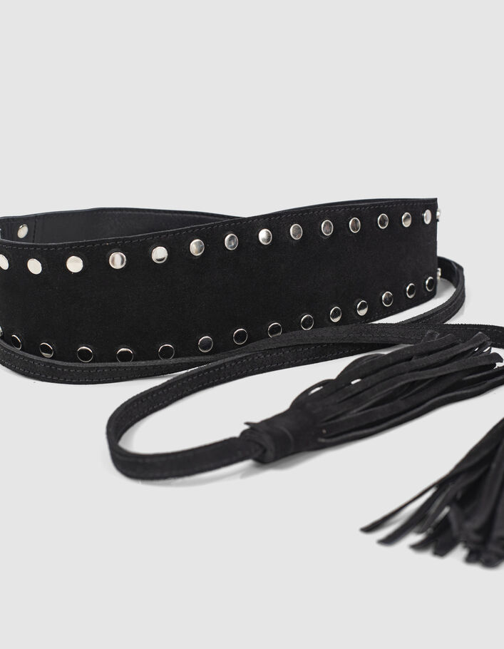Ceinture large coloris noir en suède avec détails clous bijoux femme