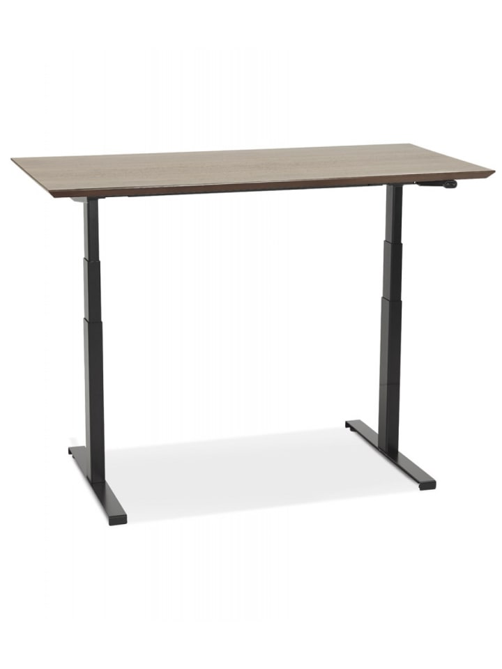 KADIMA DESIGN Elektrischer Sitz Steh Schreibtisch mit Holzplatte in Braun-Schwarz günstig kaufen