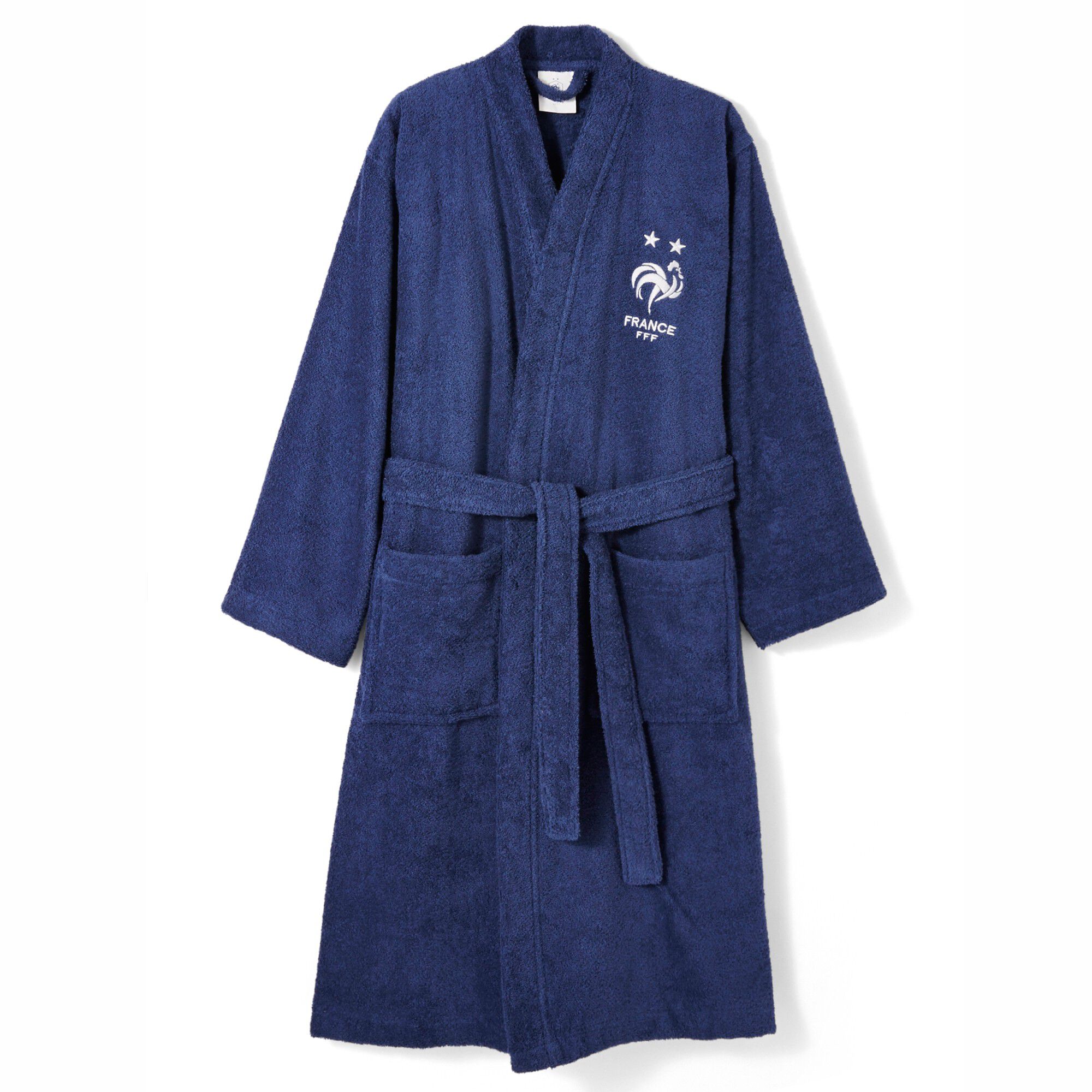 Peignoir de bain adulte FFF col kimono, éponge bouclette