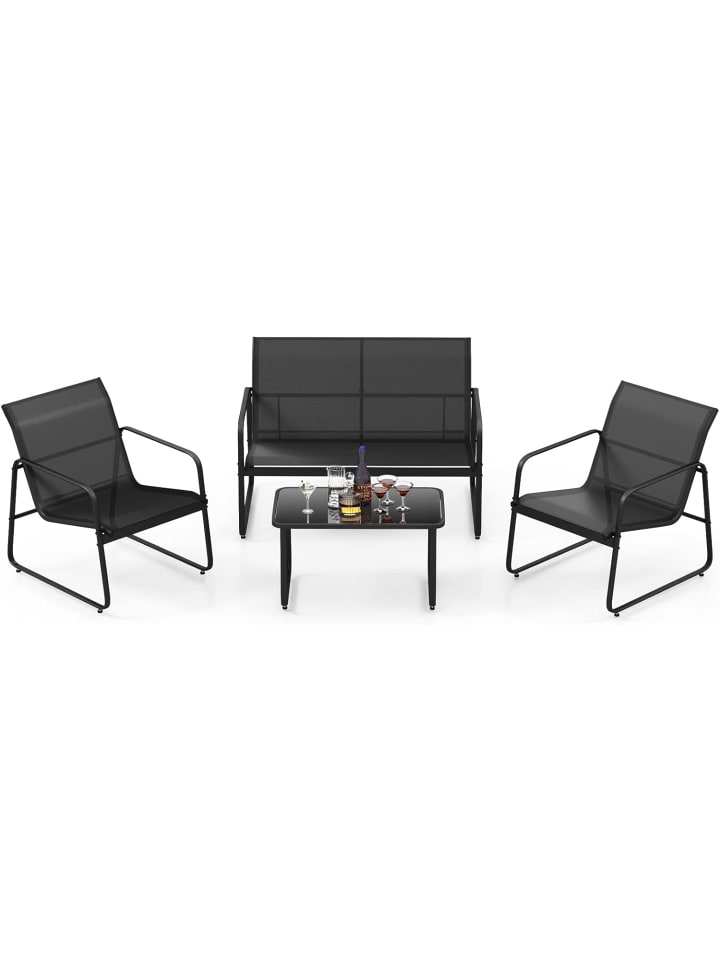 COSTWAY 4 tlg. Gartenmöbel Set in Schwarz günstig kaufen onesize