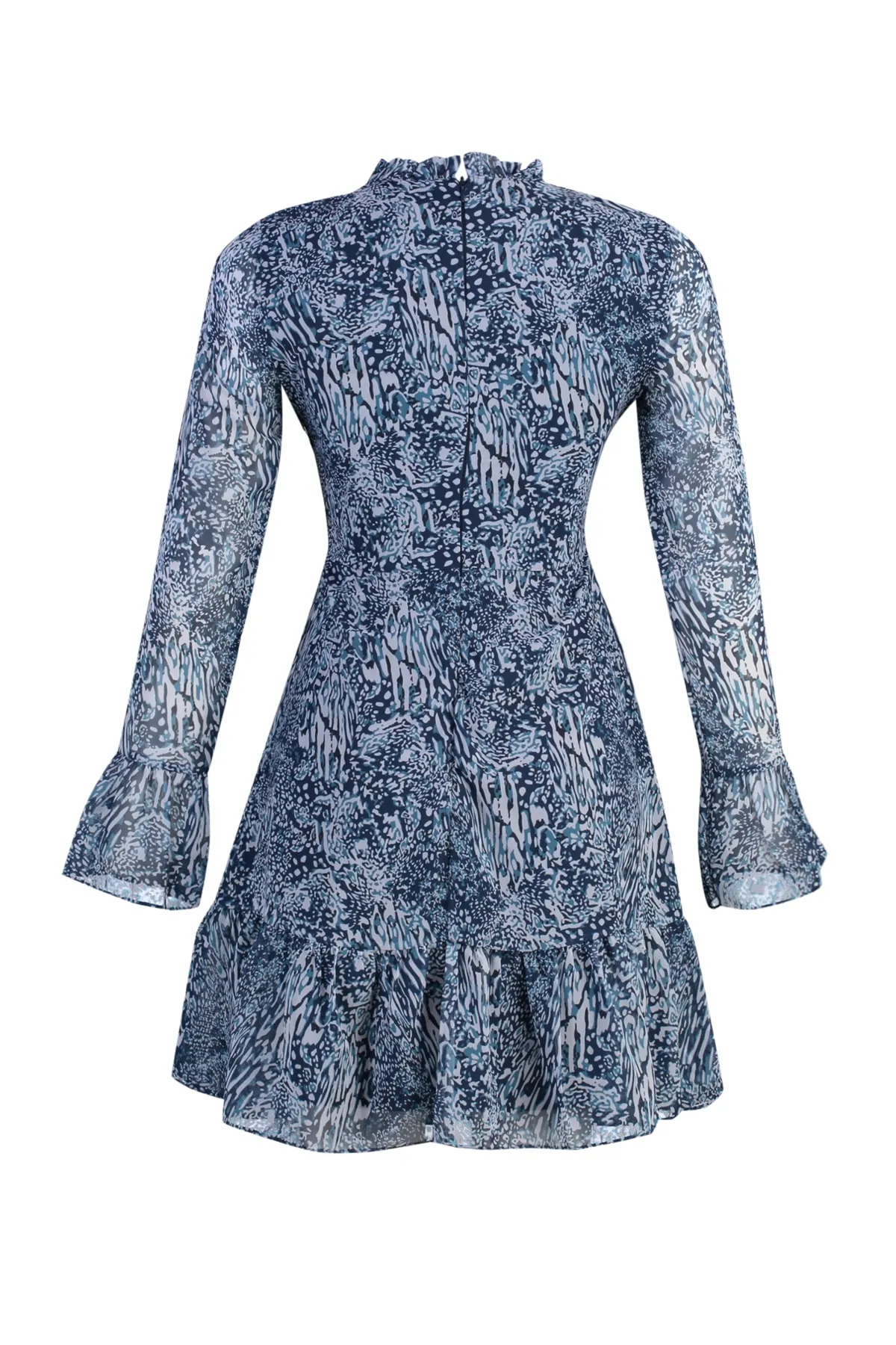 Trendyol Collection  Blaues, gefüttertes Mini-Webkleid mit hohem Kragen TCLAW19LJ0076
