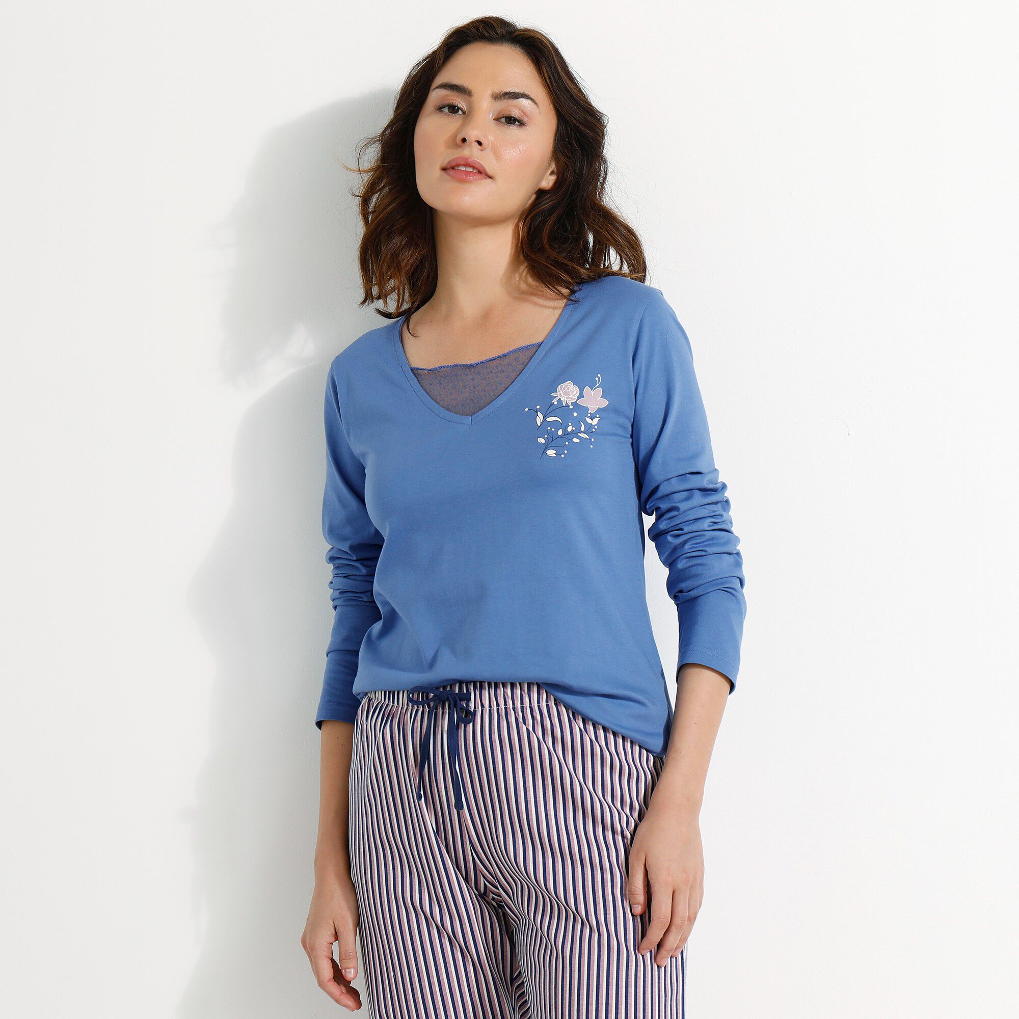 T-shirt pyjama manches longues motif floral imprimé