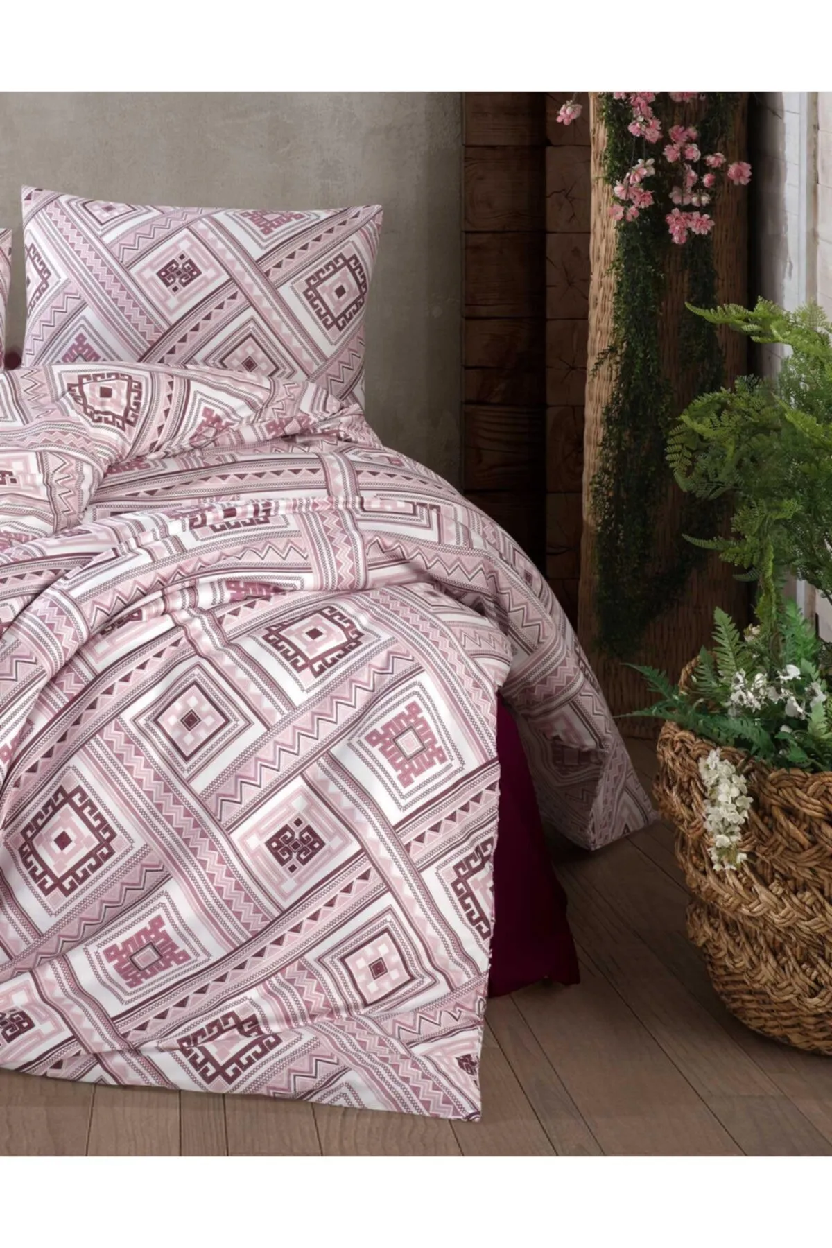 Elart  Star Dust Bettbezug-Set für Einzelbett, 100 % natürliche Baumwolle, Ranforce, 3-teilig, Pflaume