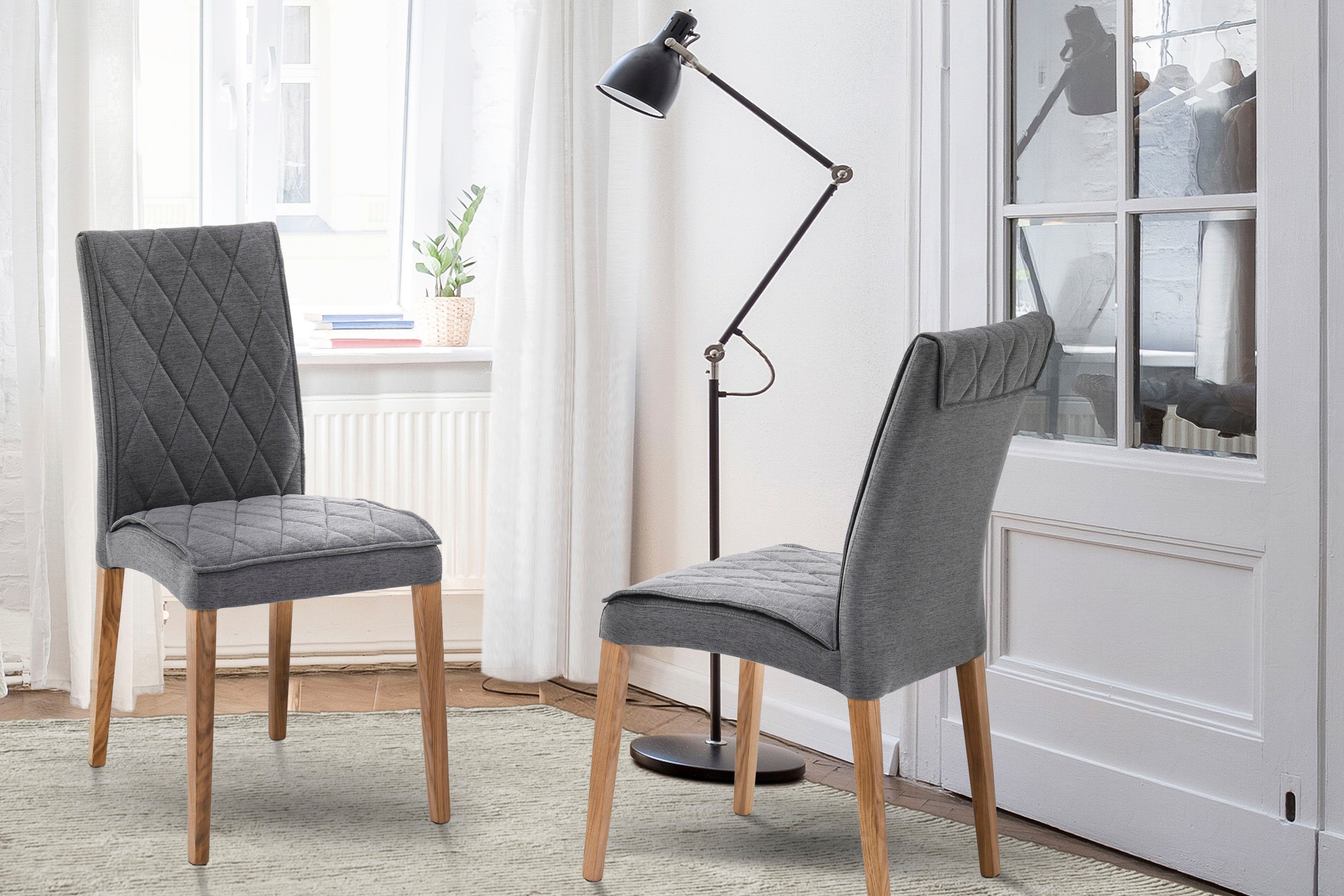 Home affaire 4-Fußstuhl Hunsrück (Set, 2 St), im 2er Set, aus massiver Eiche natur