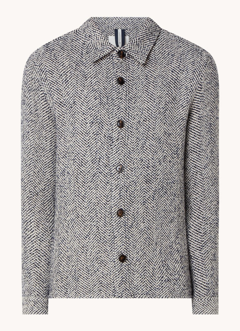 Cămașă Profumo din amestec de lână, cu croială clasică și model în spic de herringbone.