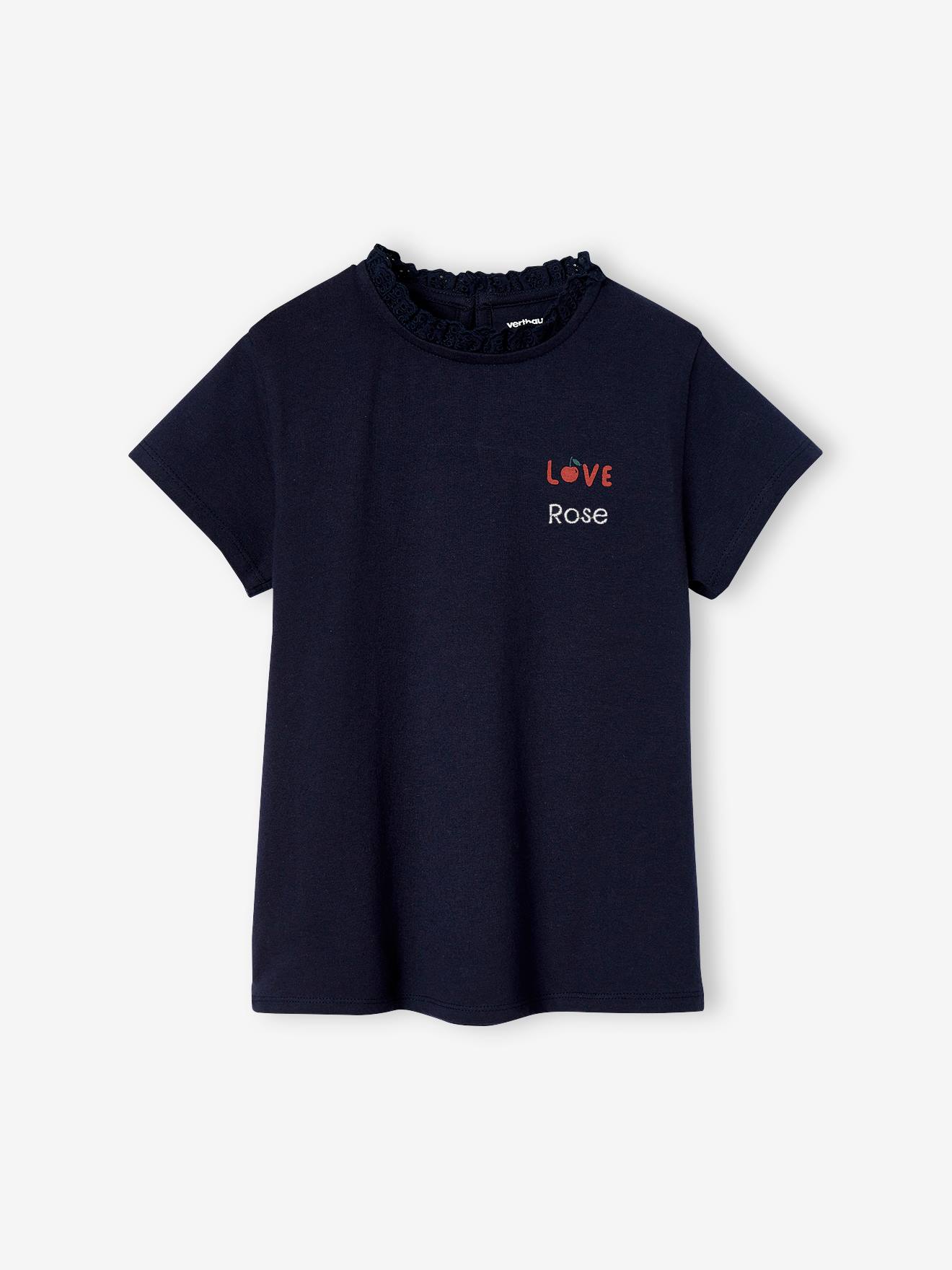 T-shirt col en broderie anglaise personnalisable fille manches courtes écru