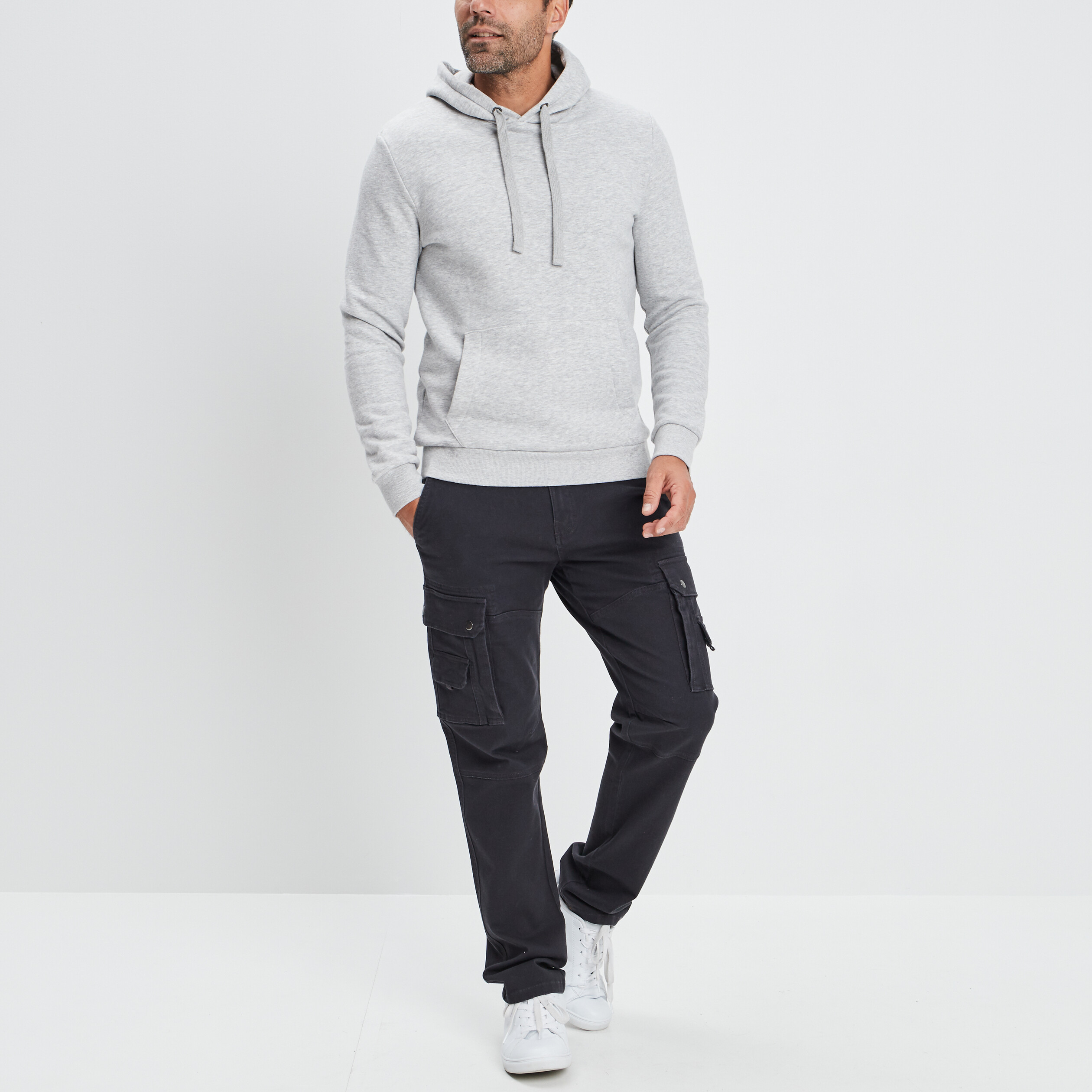 Sweat molleton à capuche hoodie gris clair homme | La Halle