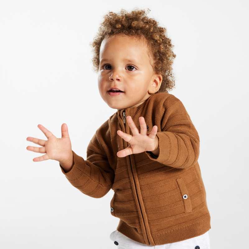 Gilet zippé maille fantaisie marron bébé garçon