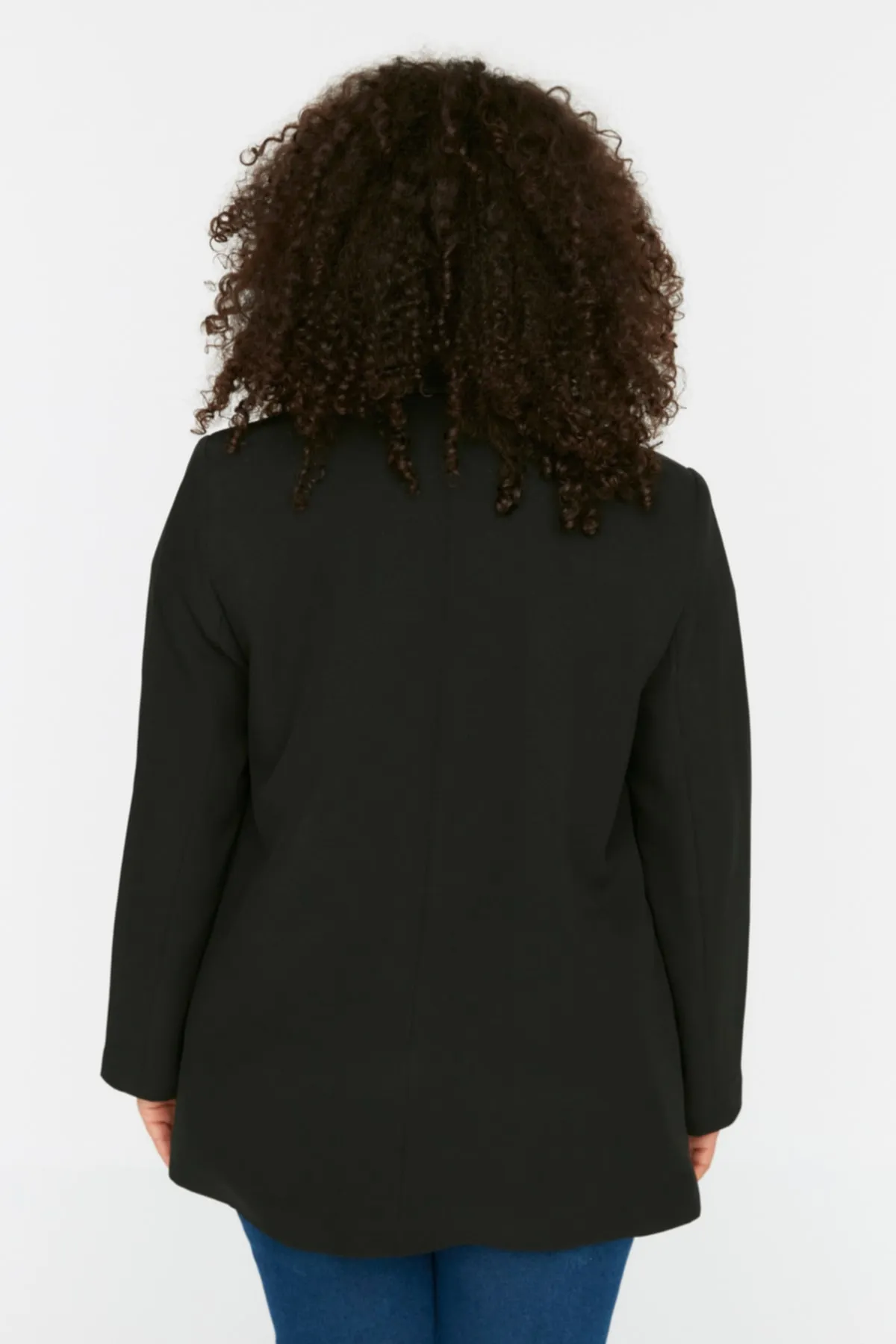 Trendyol Curve  Schwarze gewebte Blazerjacke mit Leopardenfutter TBBSS22CE0195