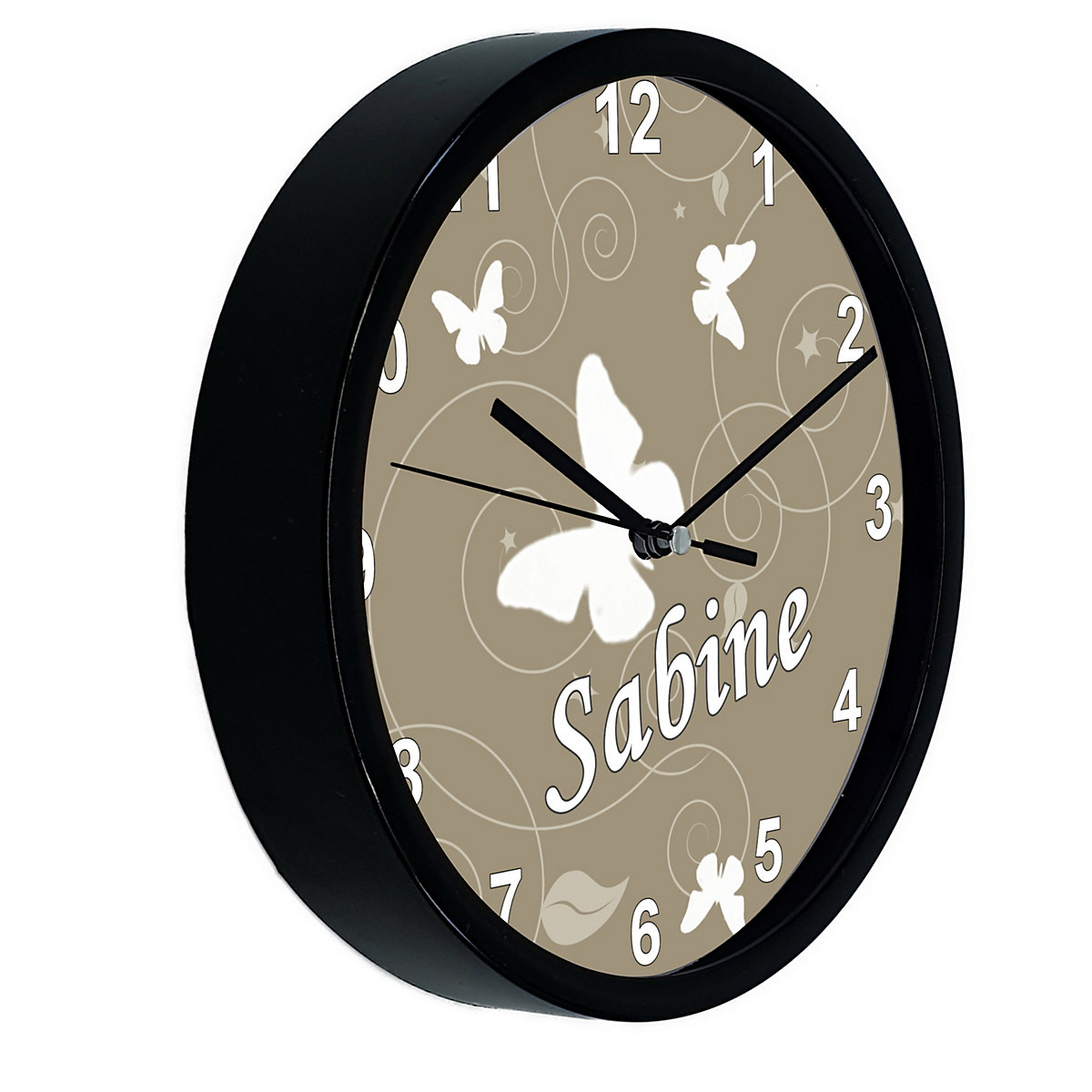 Kinder Wanduhr personalisiert mit Name Schmetterling Cappucchino