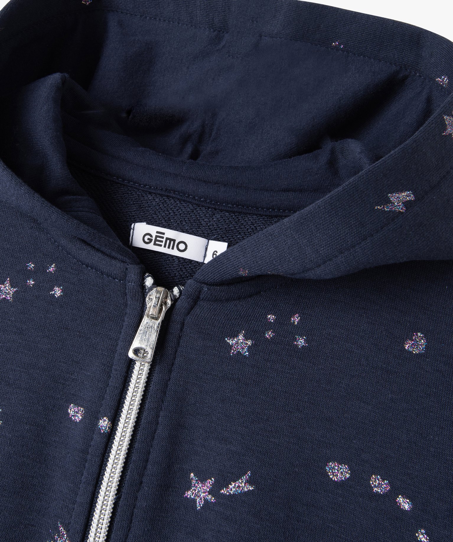 Sweat à capuche zippé à motifs pailletés fille marine | GEMO