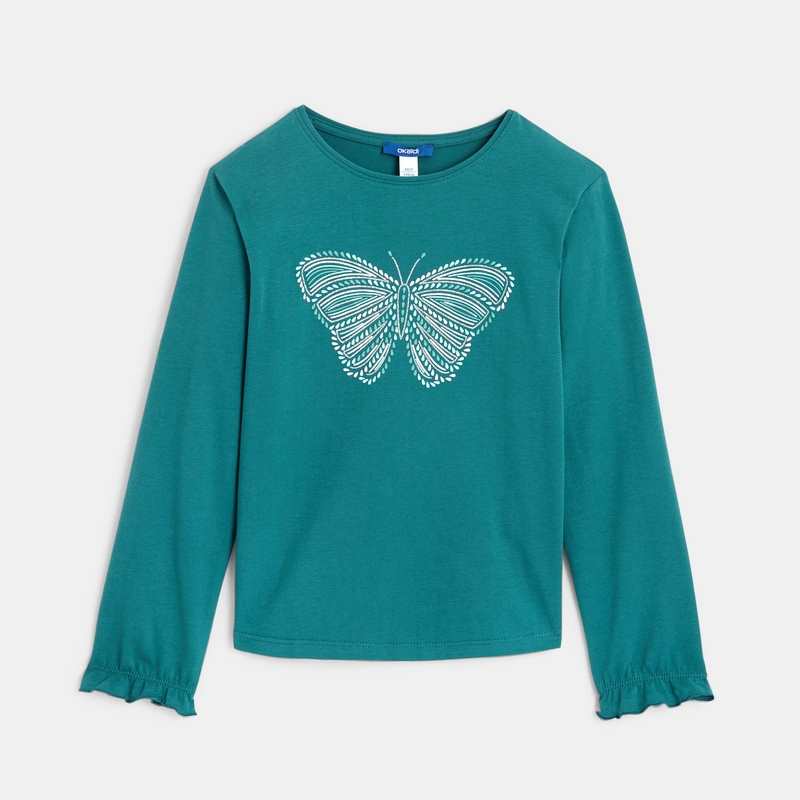 T-shirt à motif pailleté vert fille