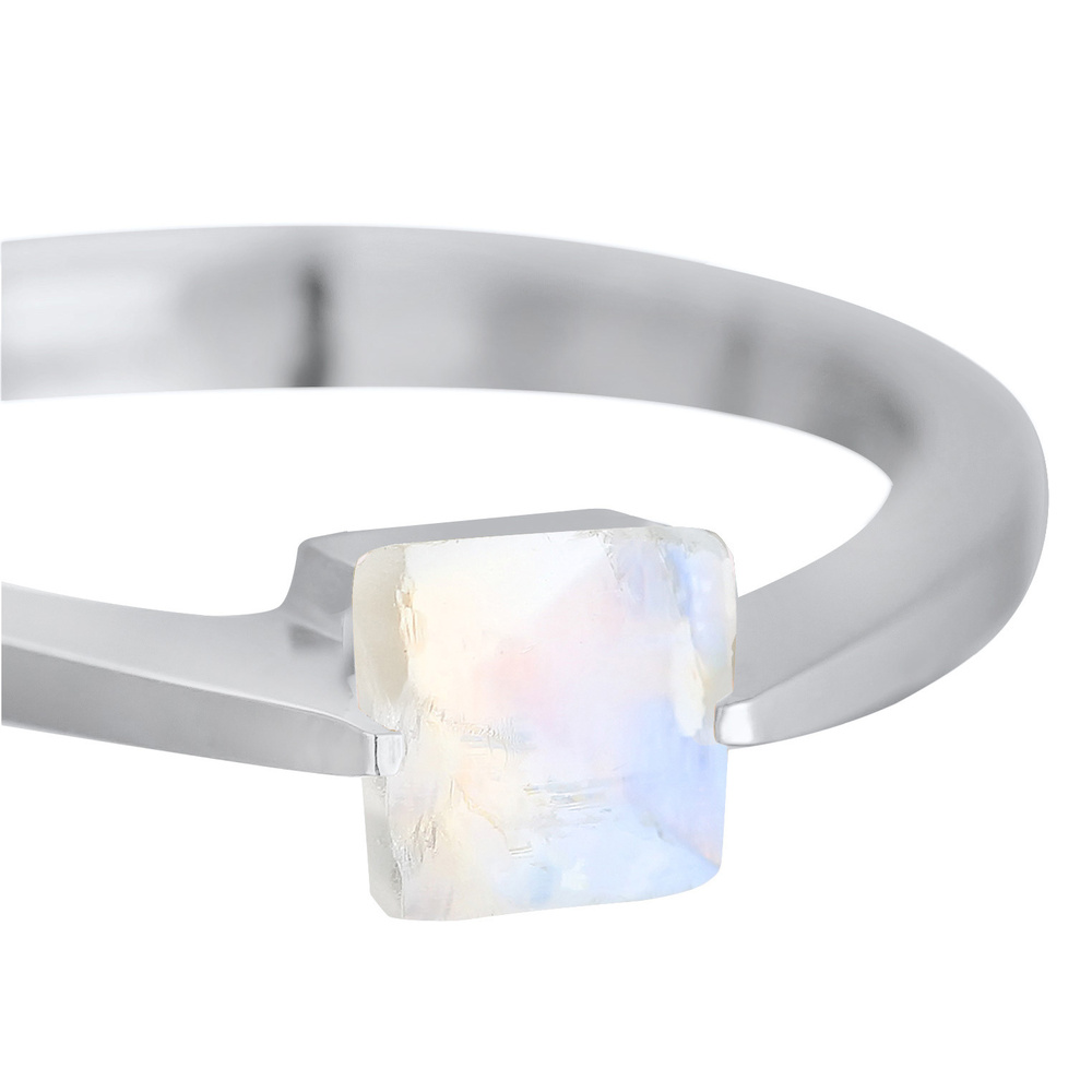 Elli PREMIUM Elli PREMIUM Bague Femmes Bande Solitaire Quadrilatère avec Pierre de Lune en Arg Bague