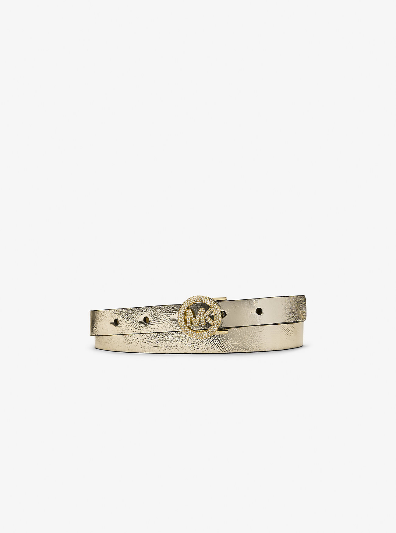 Metallic Leather Pavé Logo Belt - GOLD