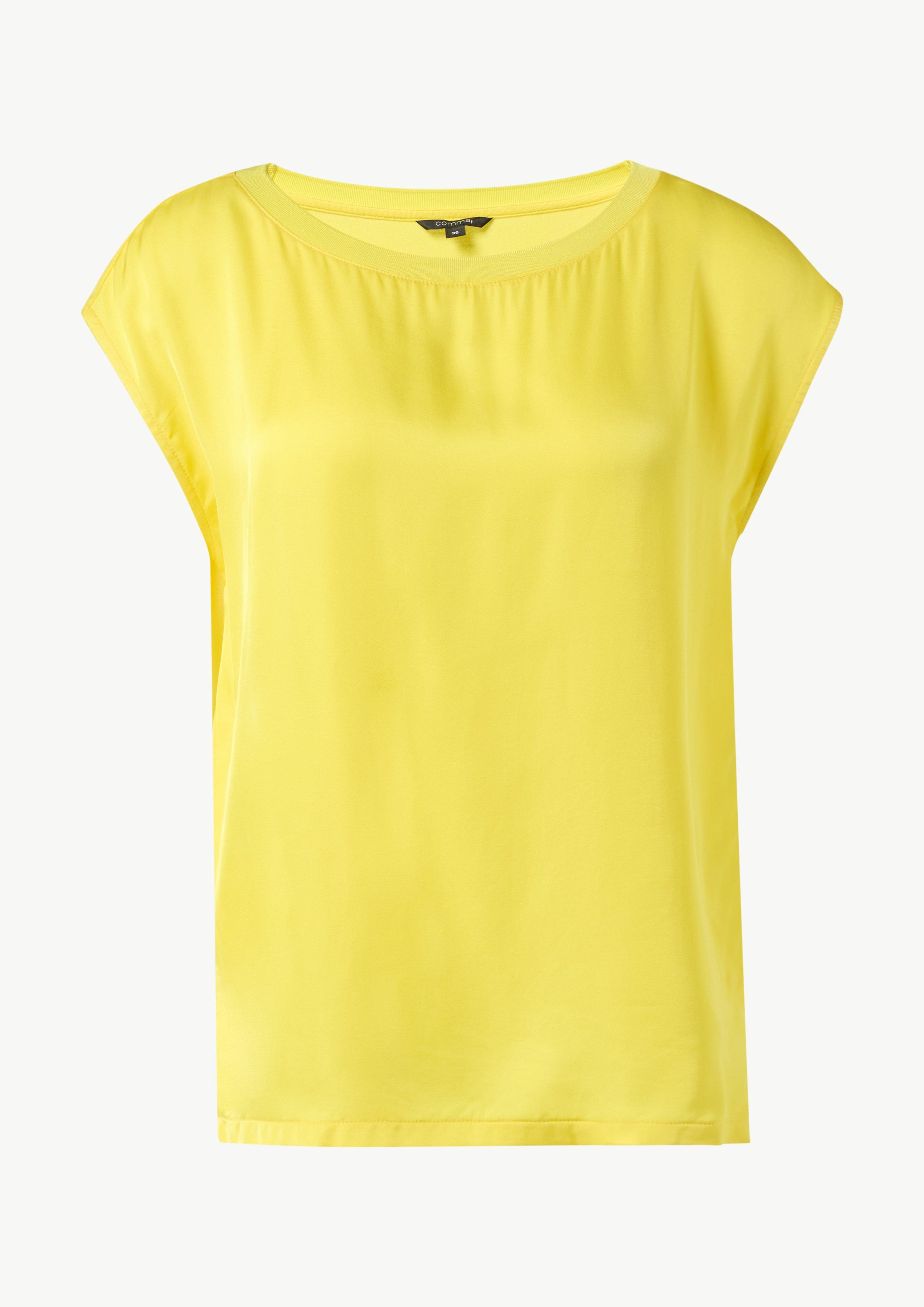 T-Shirt im Fabricmix mit U-Boot-Ausschnitt - gelb