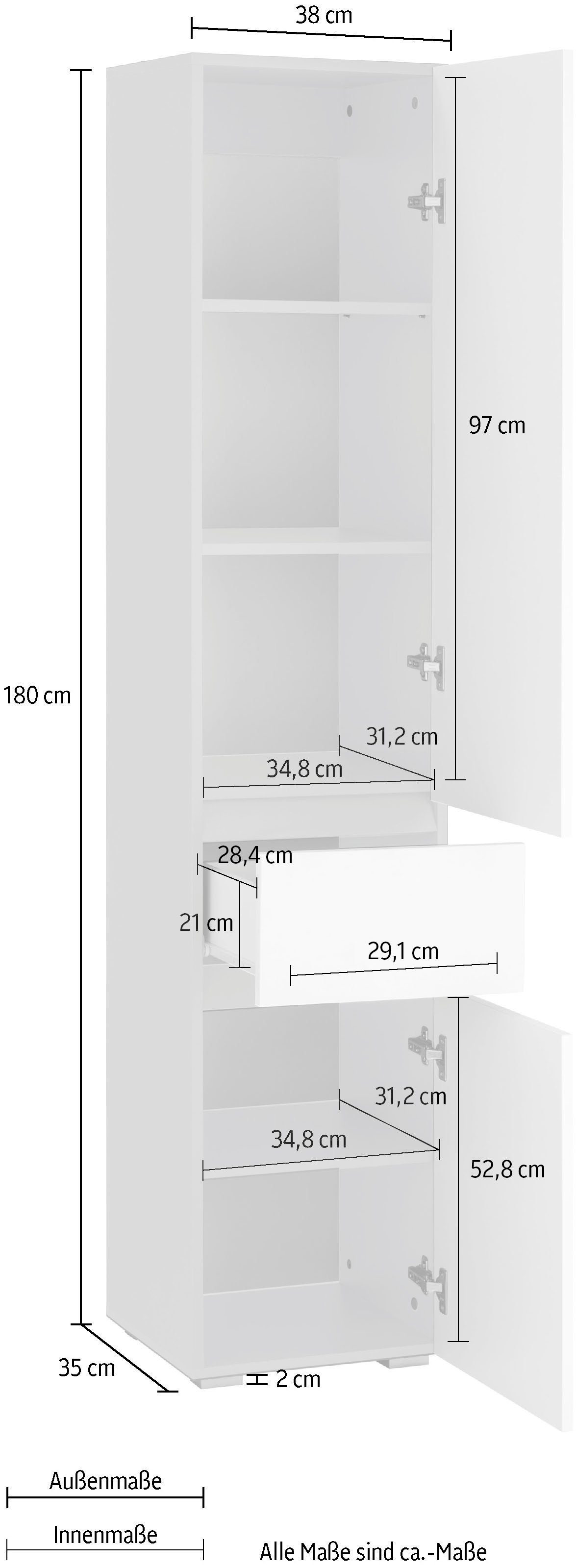 Home affaire Hochschrank Wisla Höhe 180 cm, mit Türen & Schubkasten