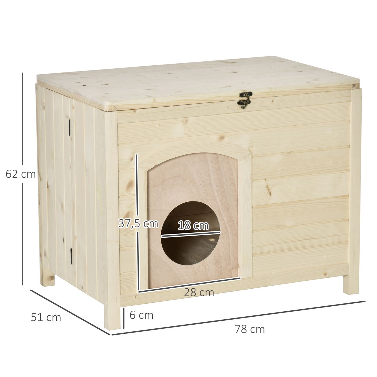 PawHut Hundehütte Hundehaus faltbar Haustierhaus katzenhaus Massivholz Natur 78 x 51 x 62 cm