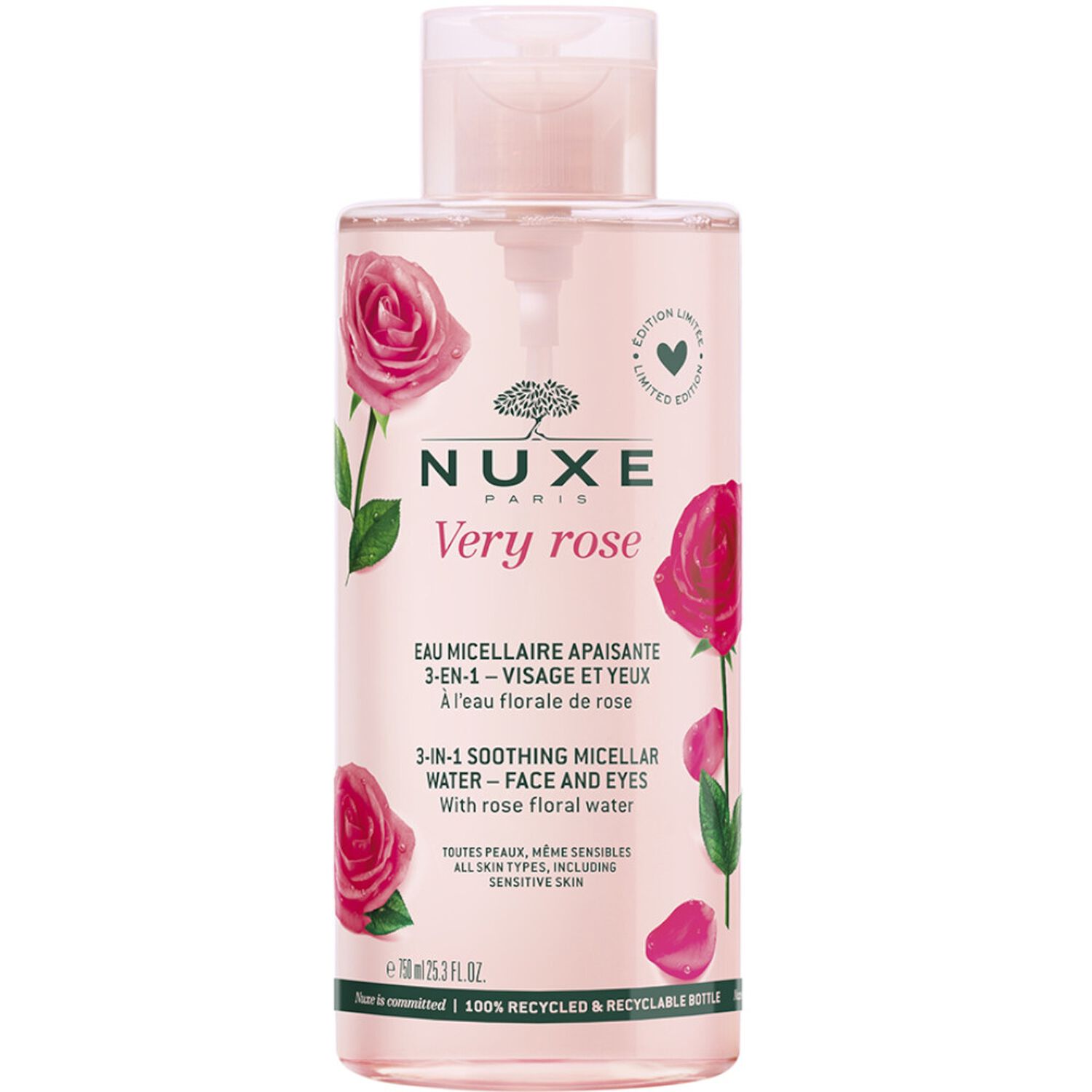 Nuxe Very Rose Eau micellaire apaisante 3-en-1 visage et yeux