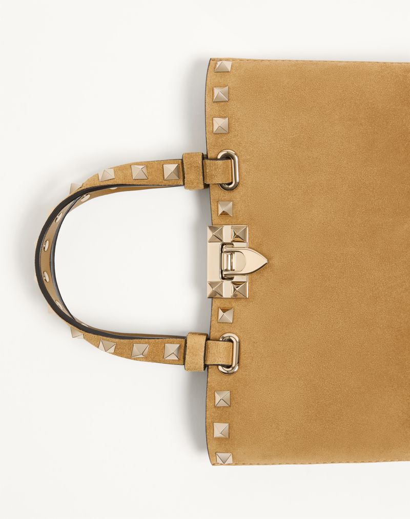 Mini sacola de compras Rockstud em camurça