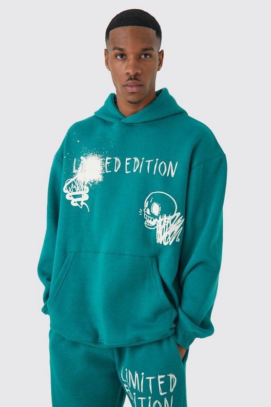 Oversize Trainingsanzug mit Graffiti-Print und Kapuze