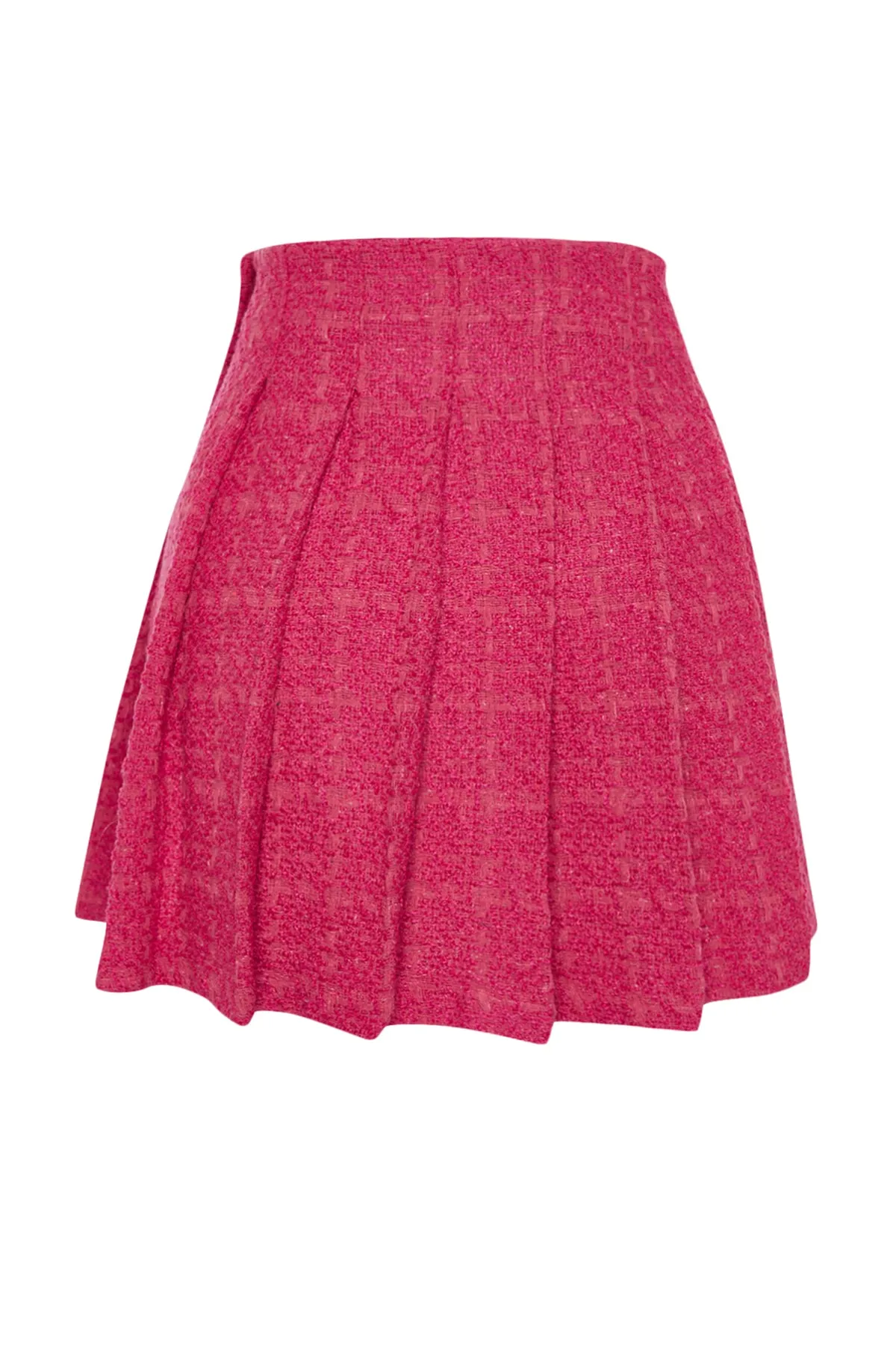 Trendyol Collection  Fuchsiafarbener plissierter Minirock aus hochwertigem Tweedstoff in limitierter Auflage TWOAW24ET00285