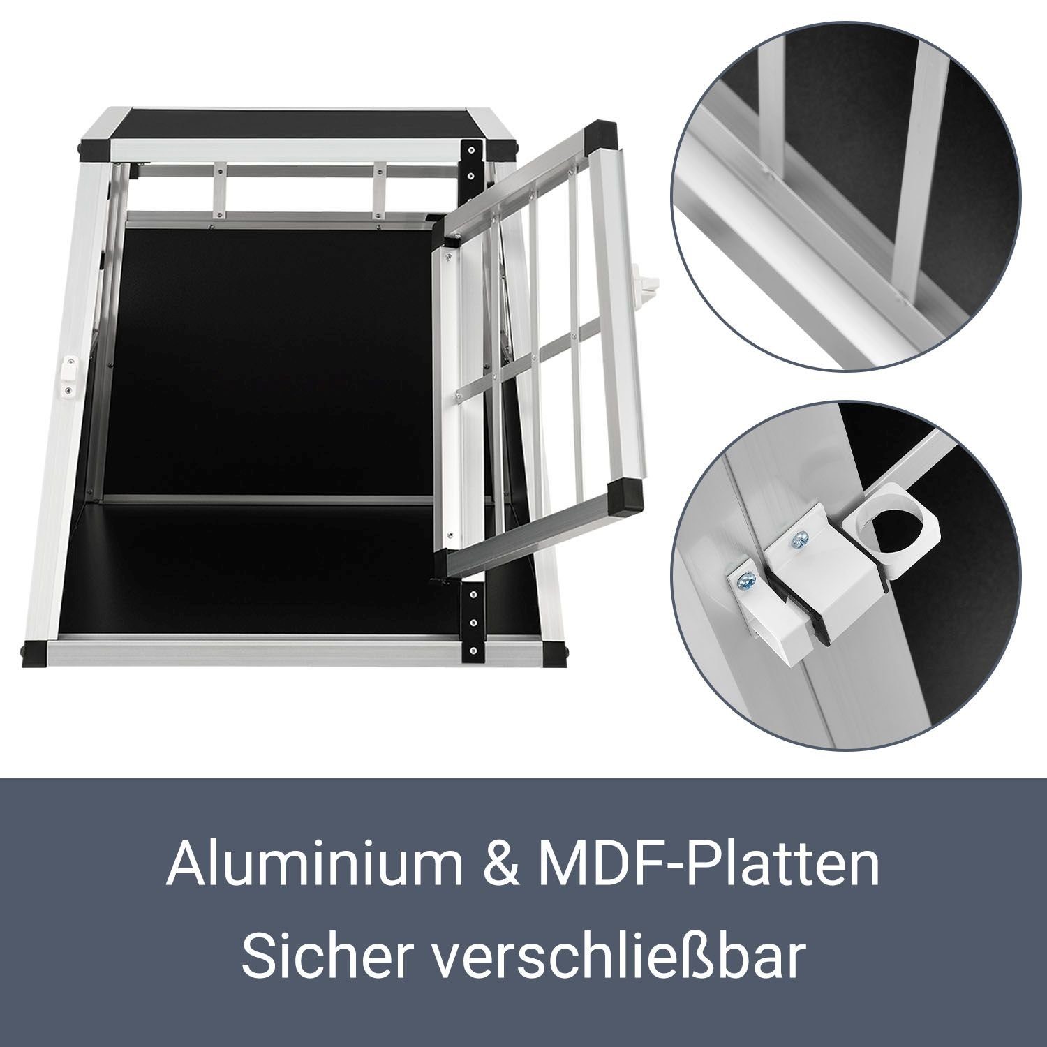 Juskys Tierreisebox Alu-Hundetransportbox in 4 versch. Größen: M, L, L-X, XL, Auto Hundebox robust und pflegeleicht, Gittertür verschließbar