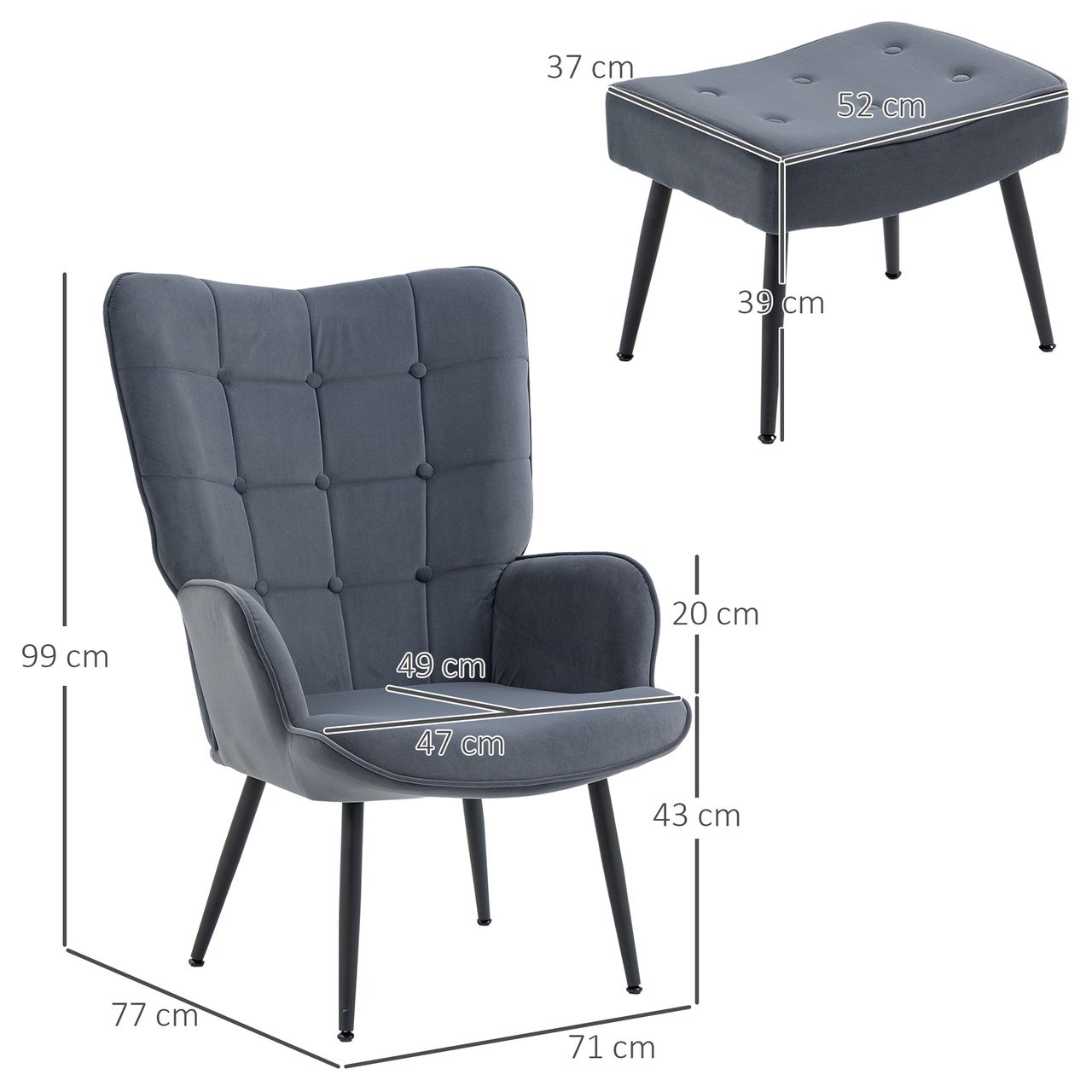 HOMCOM Relaxsessel mit Fußhocker, Relaxstuhl, Armlehensessel mit Hocker, Samt
