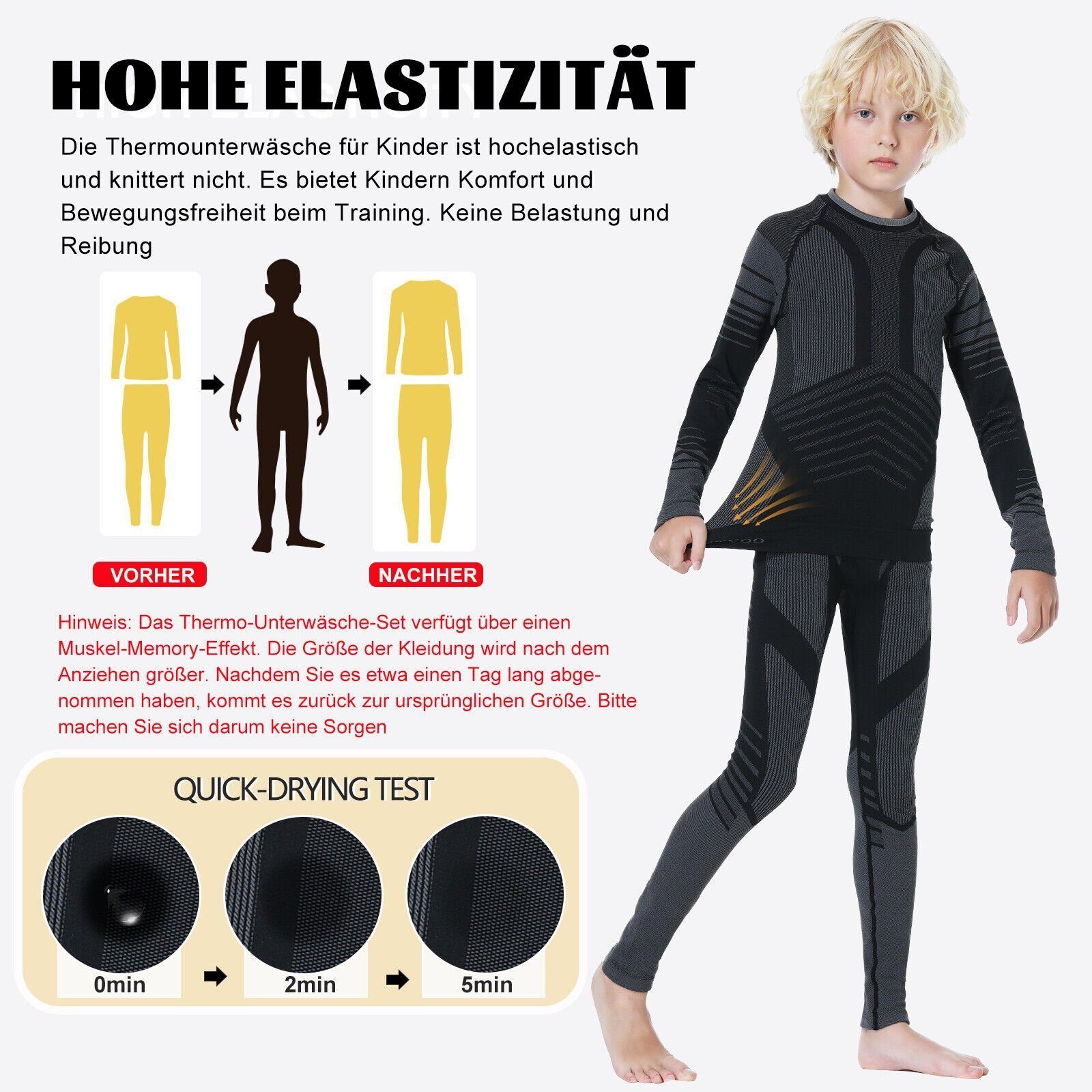 MEETYOO Thermounterhemd Kinder lange Unterhose Thermounterwäsche Set (Sport Ski Unterhemd Funktionswäsche, Fleece Funktionswäsche) Jungen Mädchen Skiunterwäsche